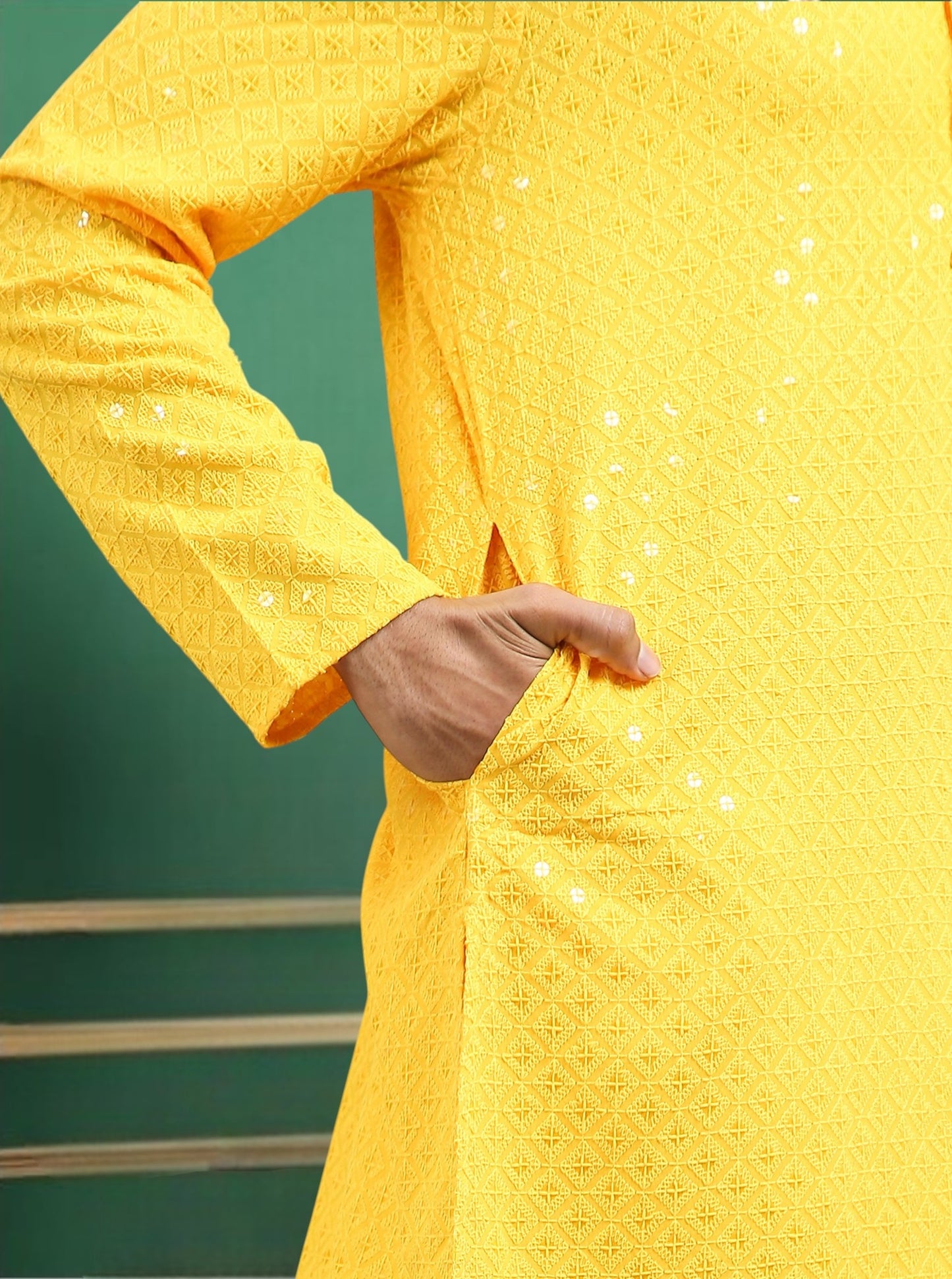 Tattva Yellow Toned chikankari Cotton Short Kurta