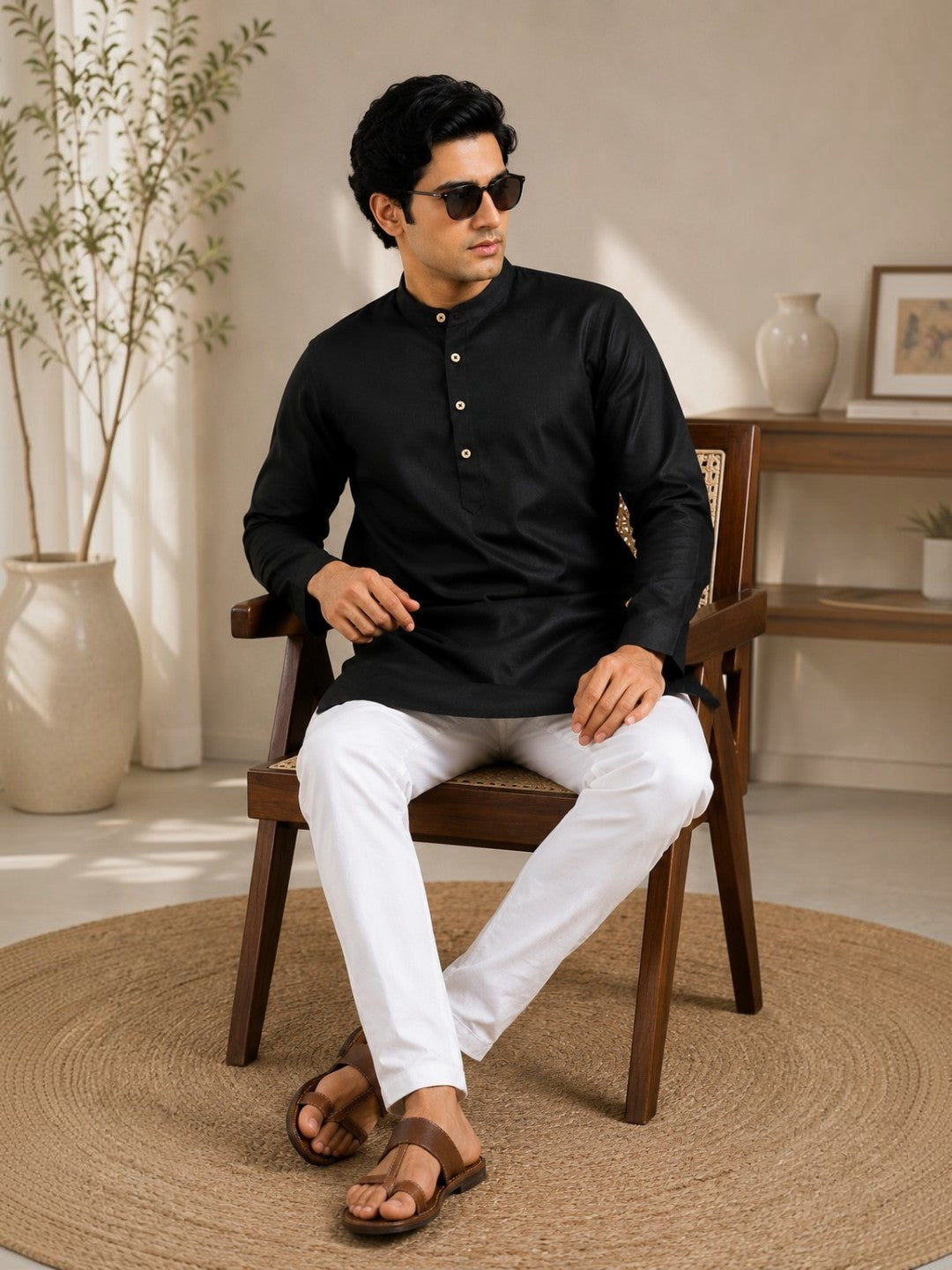 Tattva Men Premium Cotton Solid Straight Kurta