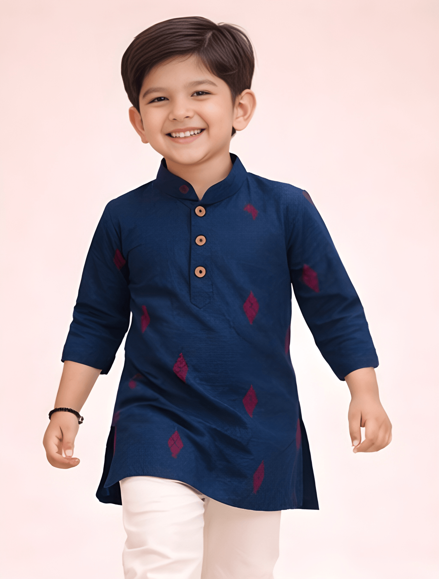 TATTVA Boys Ethnic Kurta with Ikat Woven Motif & Mandarin Collar
