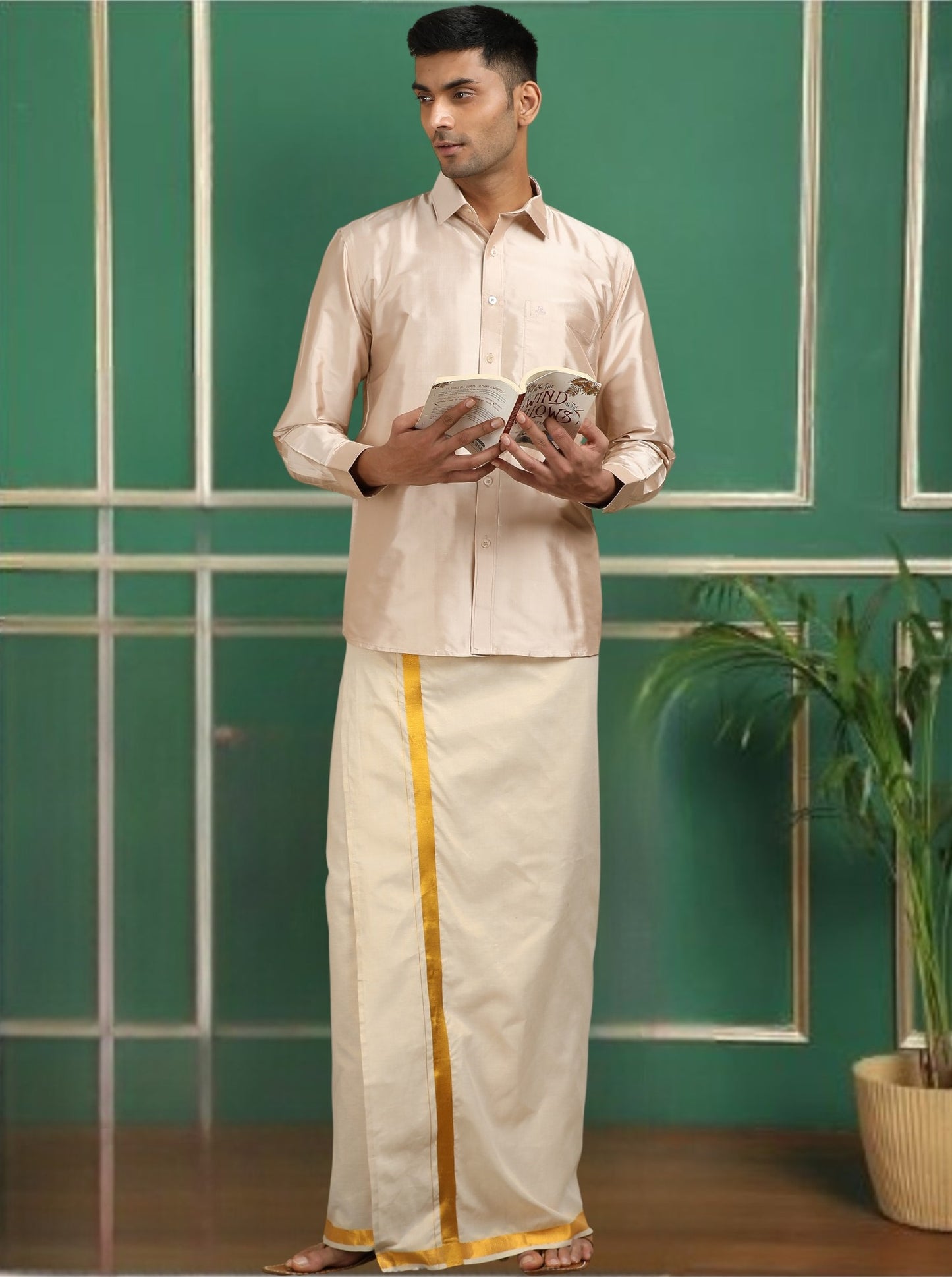 Tattva Men Copper Toned Pure Silk Shirt