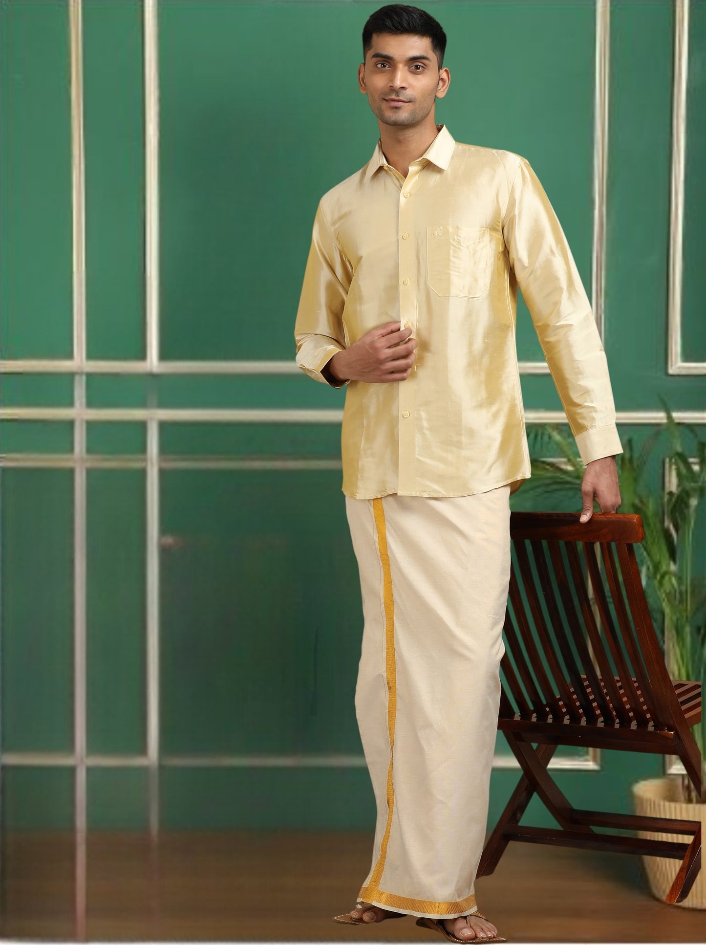 Tattva Men Beige Toned Pure Silk Shirt