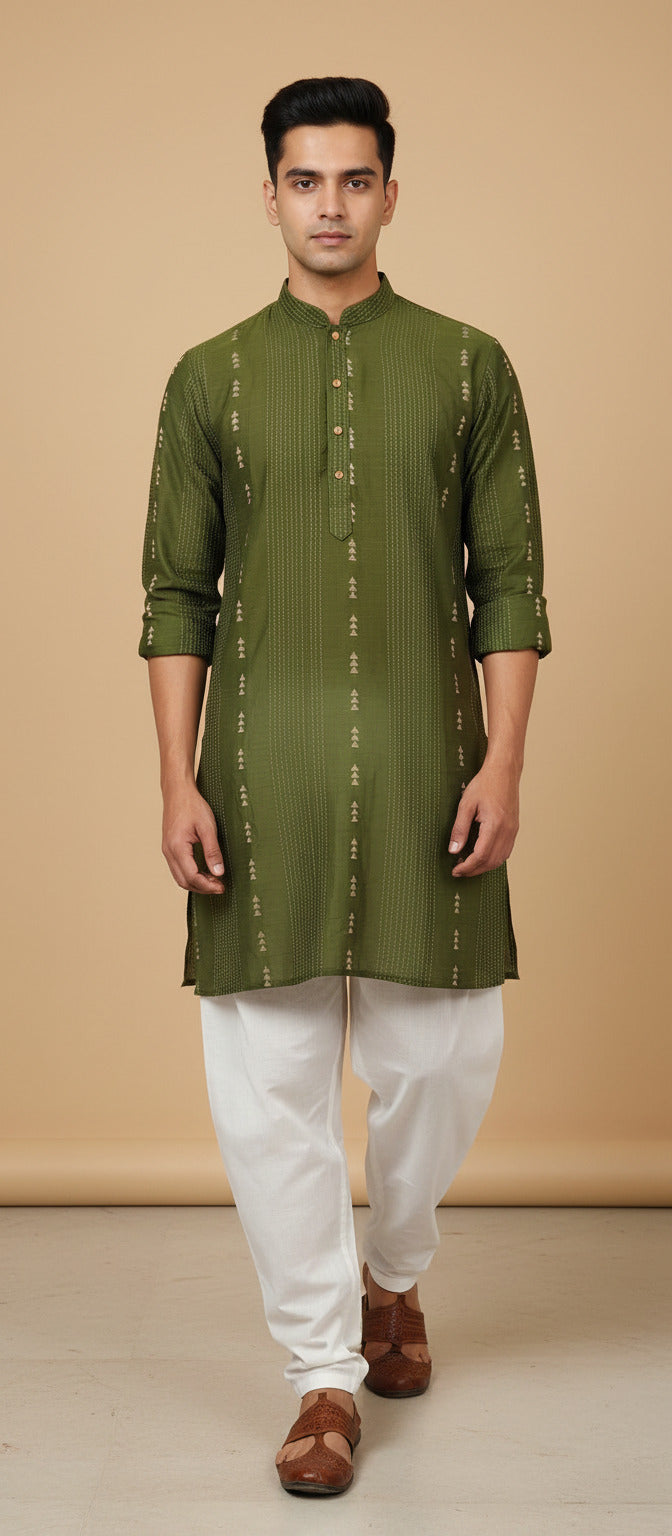 Tattva Men Woven Design Short Straight Kurta