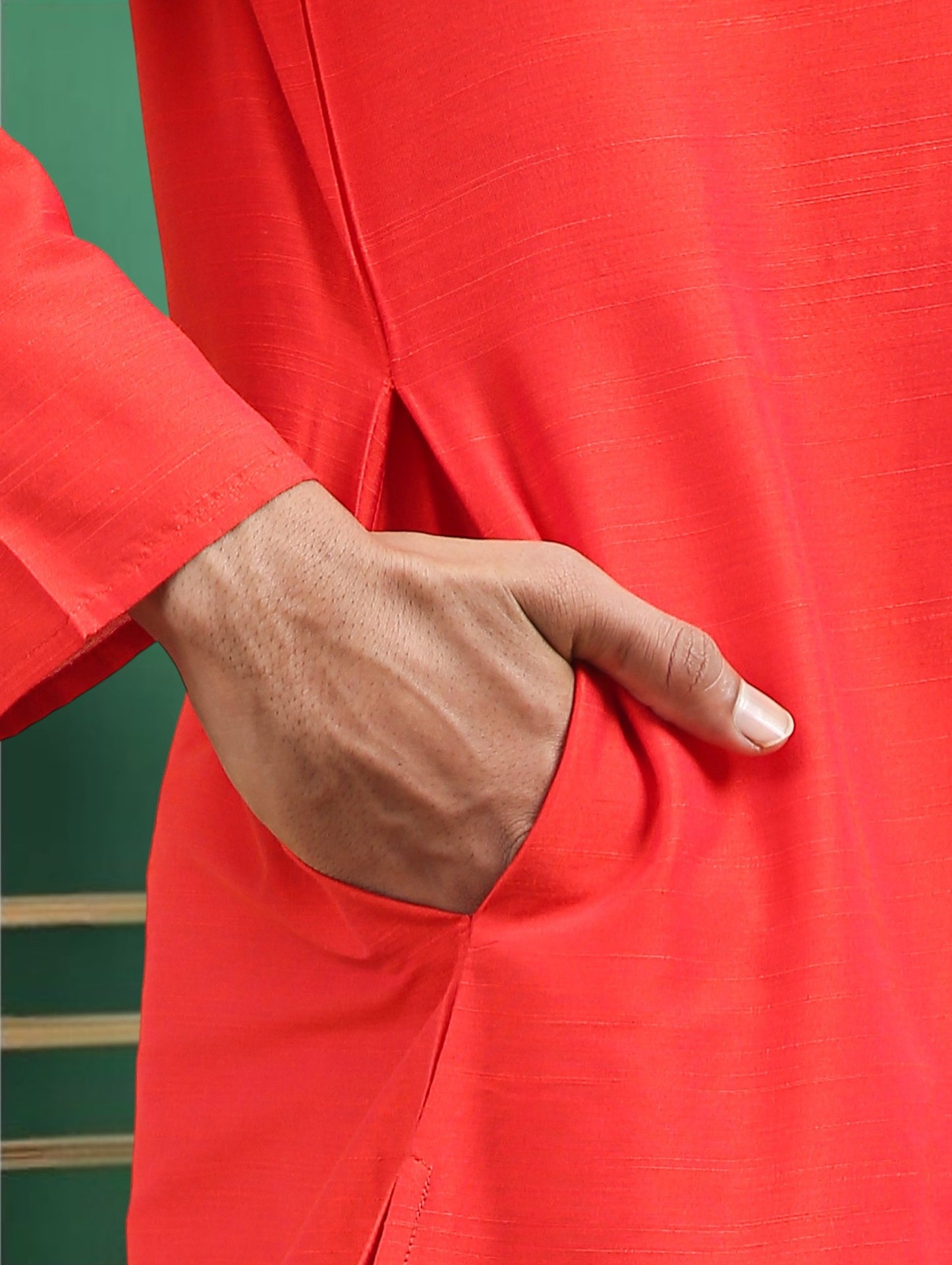 Tattva Red Toned Embroidered Cotton Short Kurta