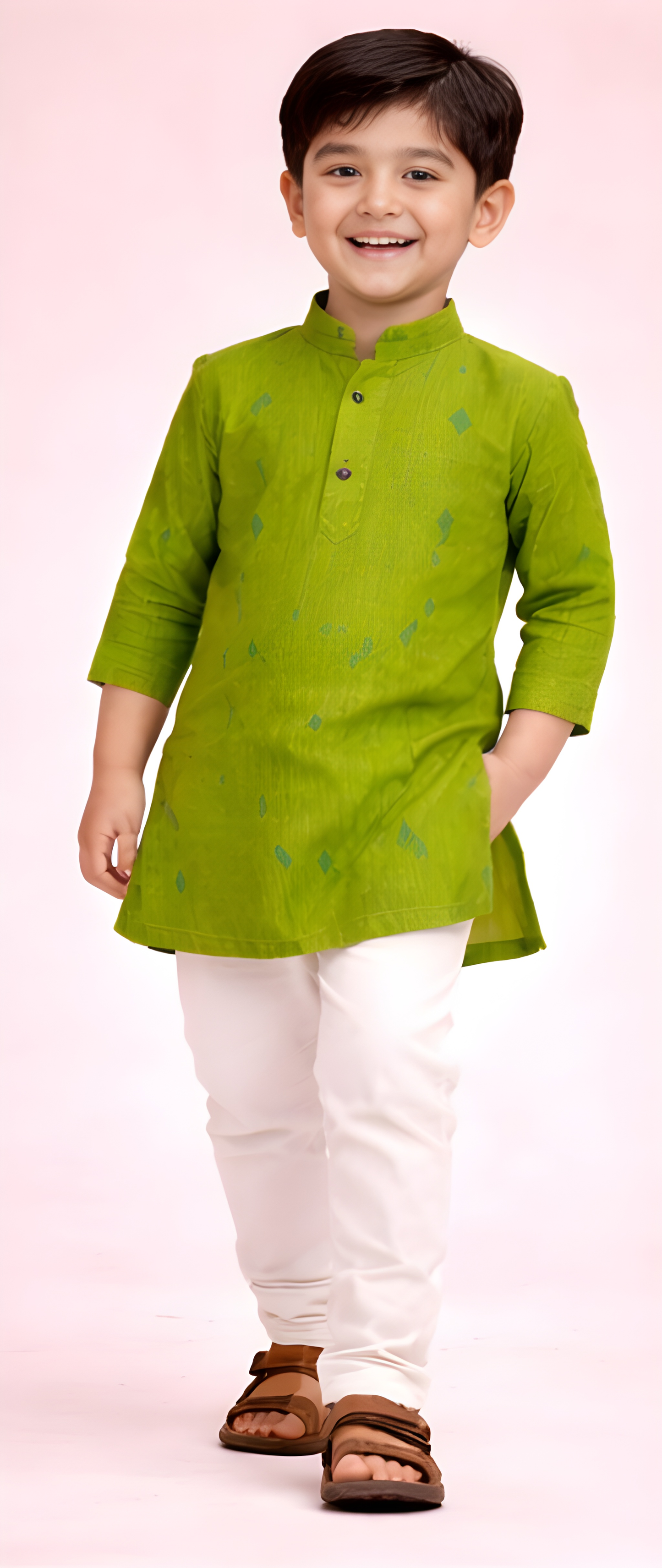 TATTVA Boys Ethnic Kurta with Ikat Woven Motif & Mandarin Collar