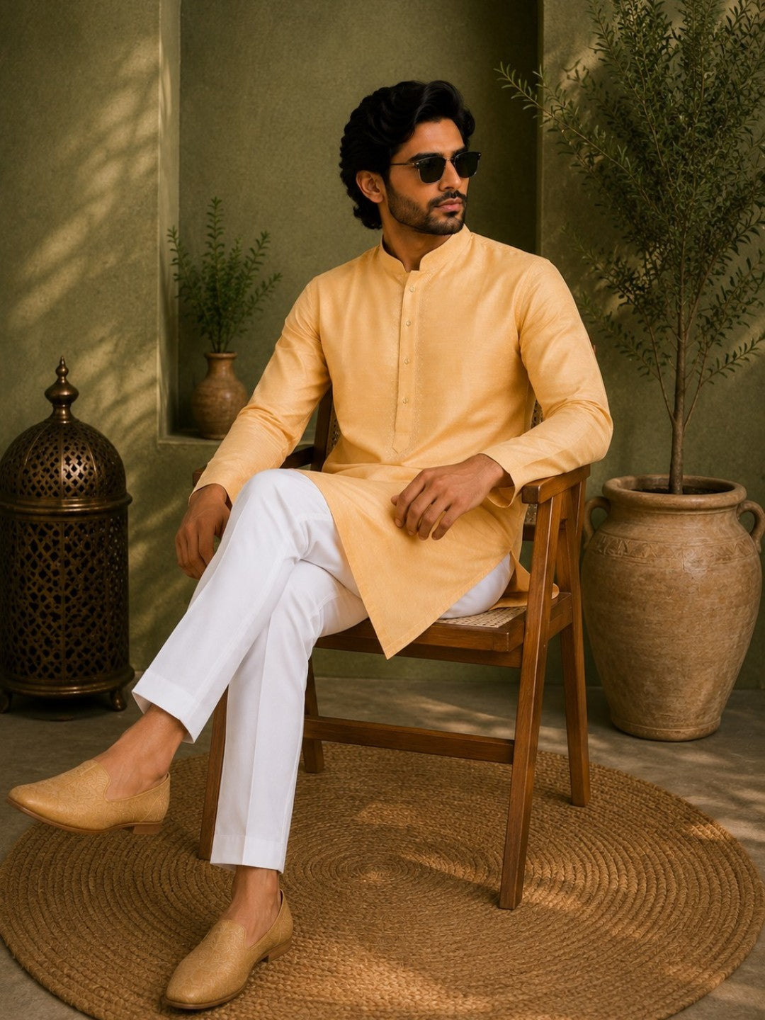Tattva Solid Embroidered Mandarin Collar Short Kurta