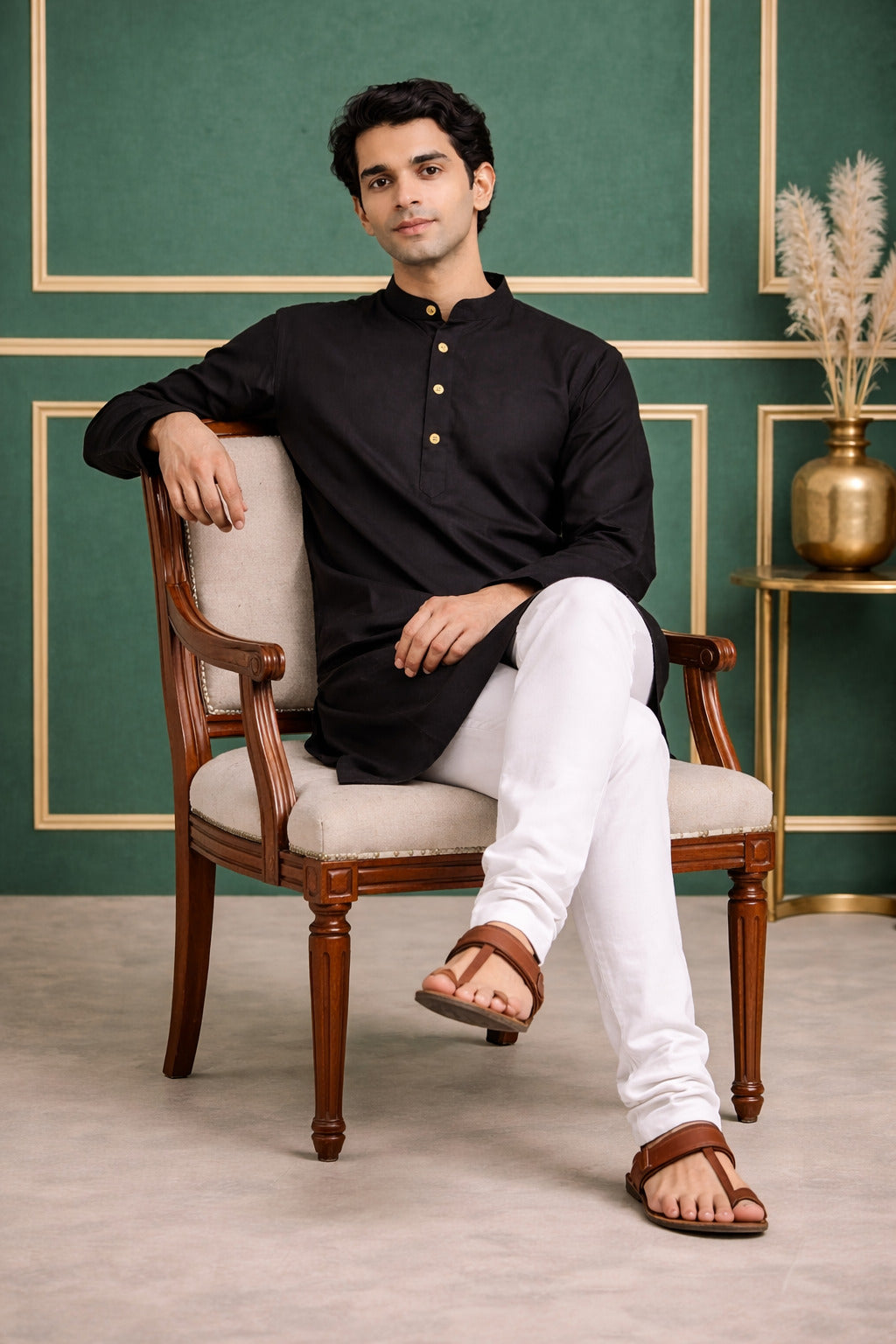 Tattva Men Premium Cotton Solid Straight Kurta