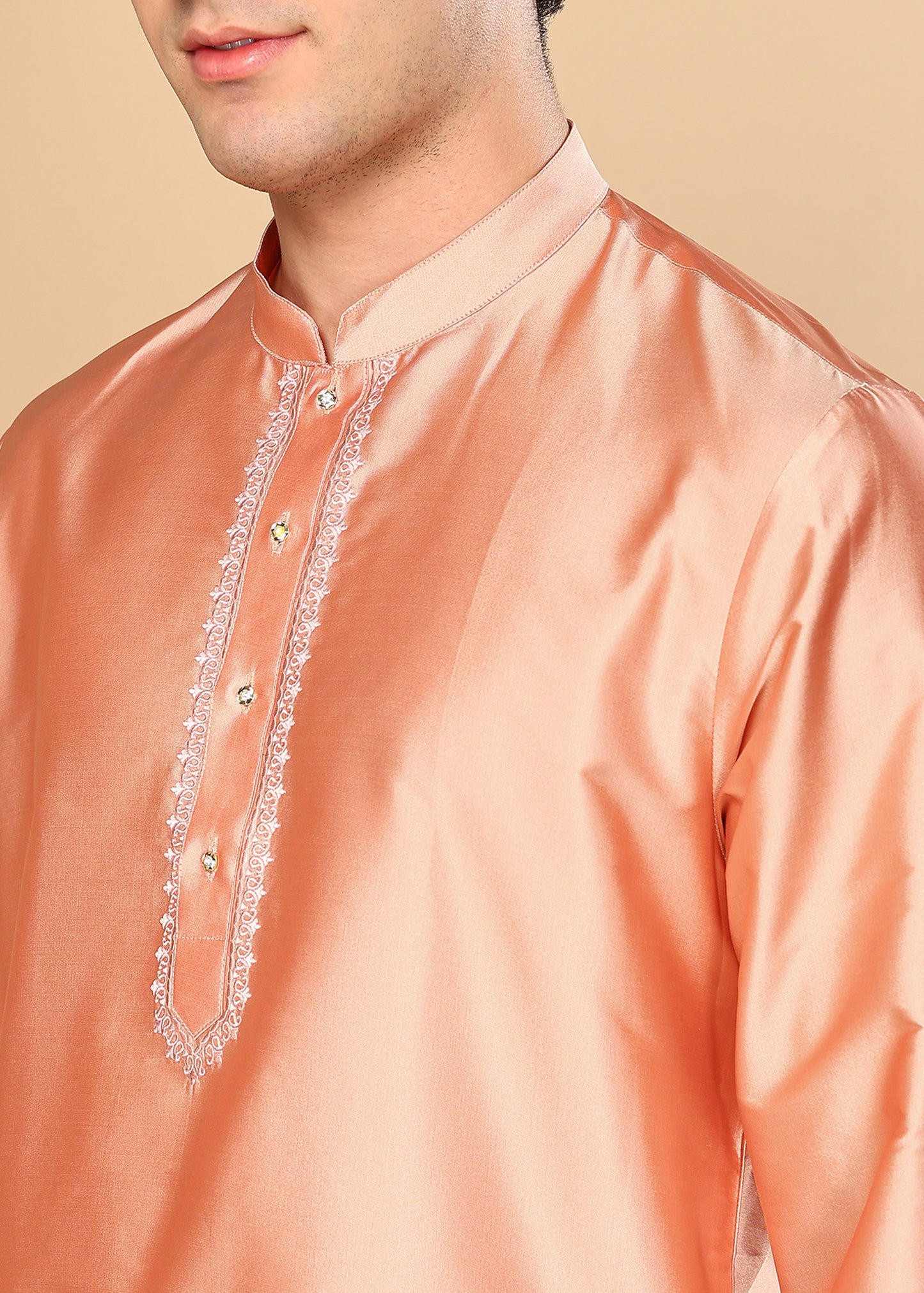 Tattva Men Copper Toned Solid Short Kurta