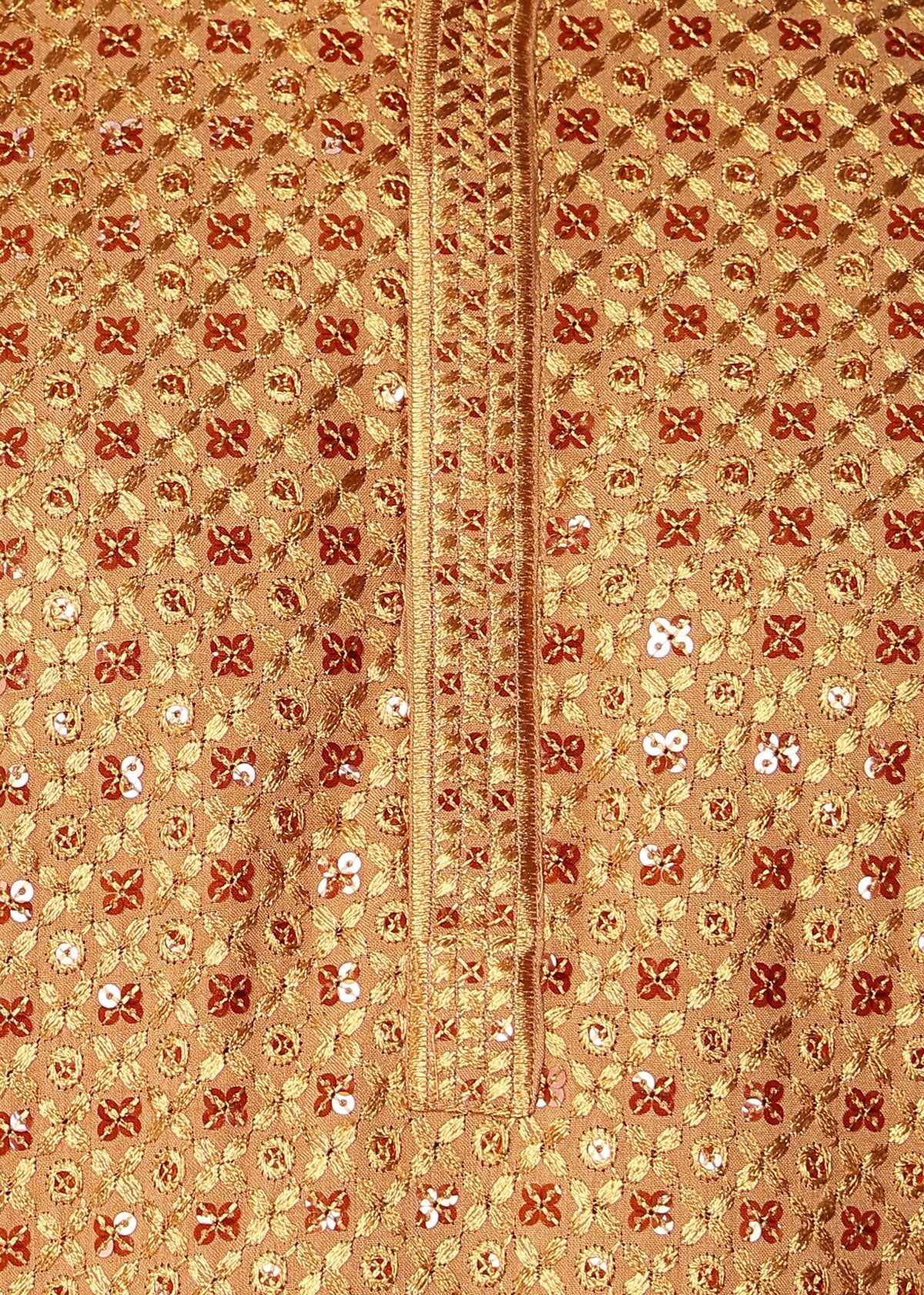 Tattva Rust Toned Sequined Thread Work Long Kurta With Pyjama