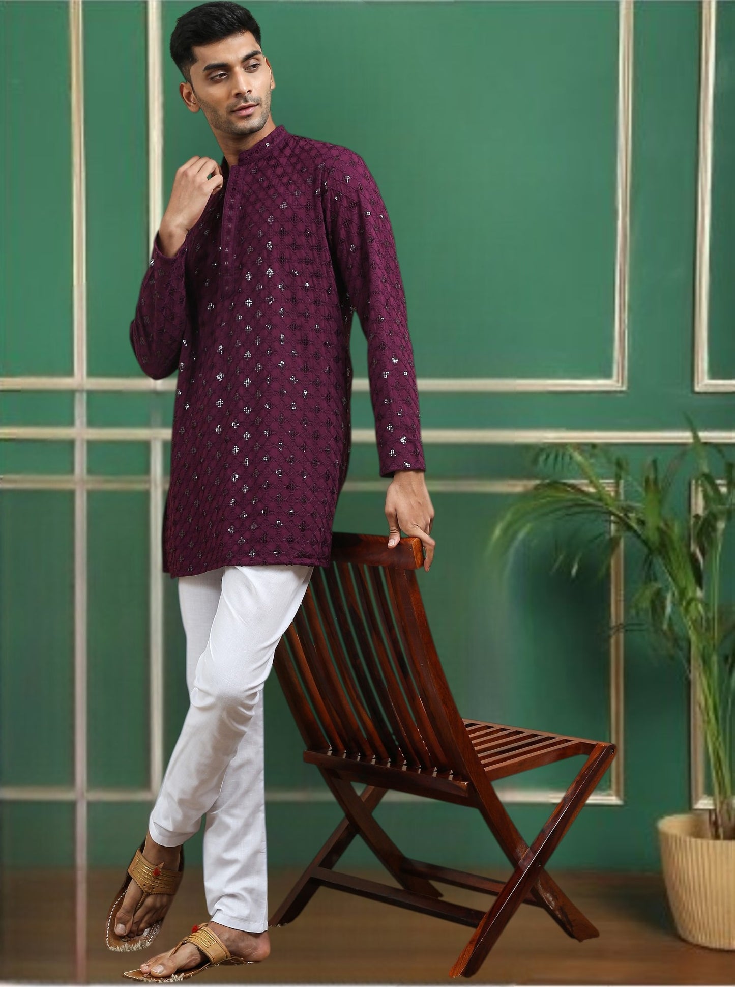 Tattva Purple Toned chikankari Cotton Short Kurta