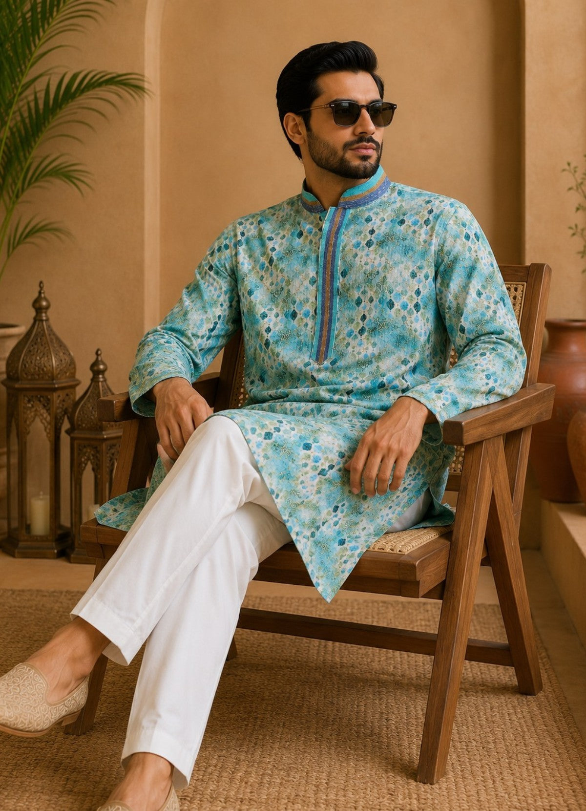 Tattva Men's Embroidered Thread Work Sequinned Kurta