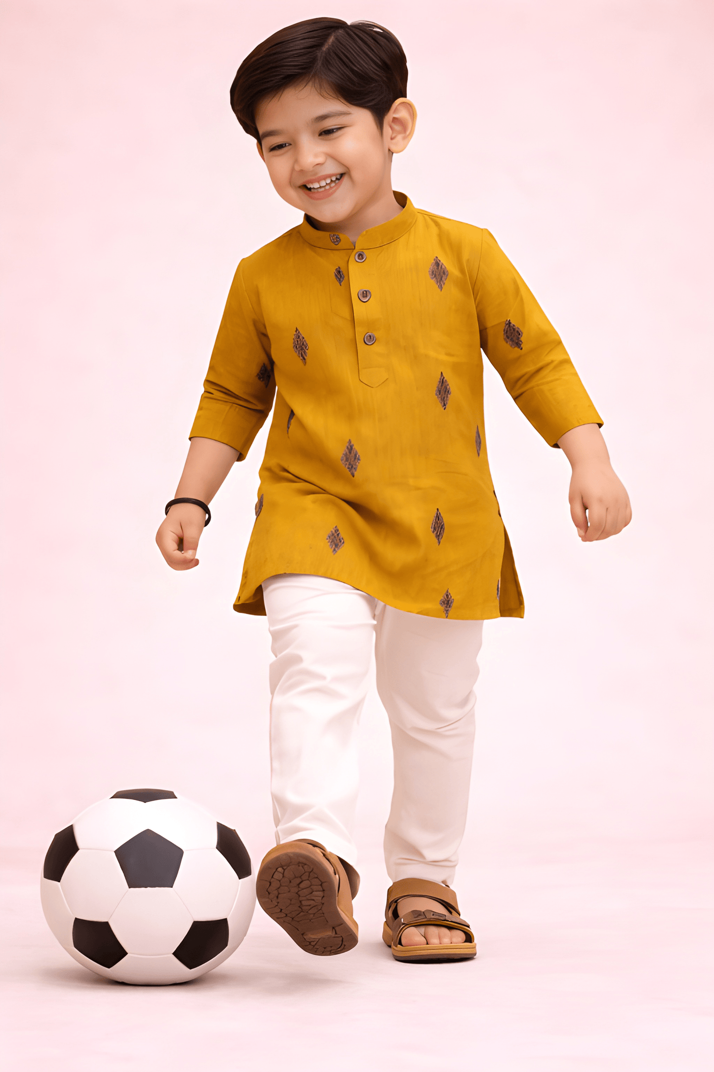 TATTVA Boys Ethnic Kurta with Ikat Woven Motif & Mandarin Collar