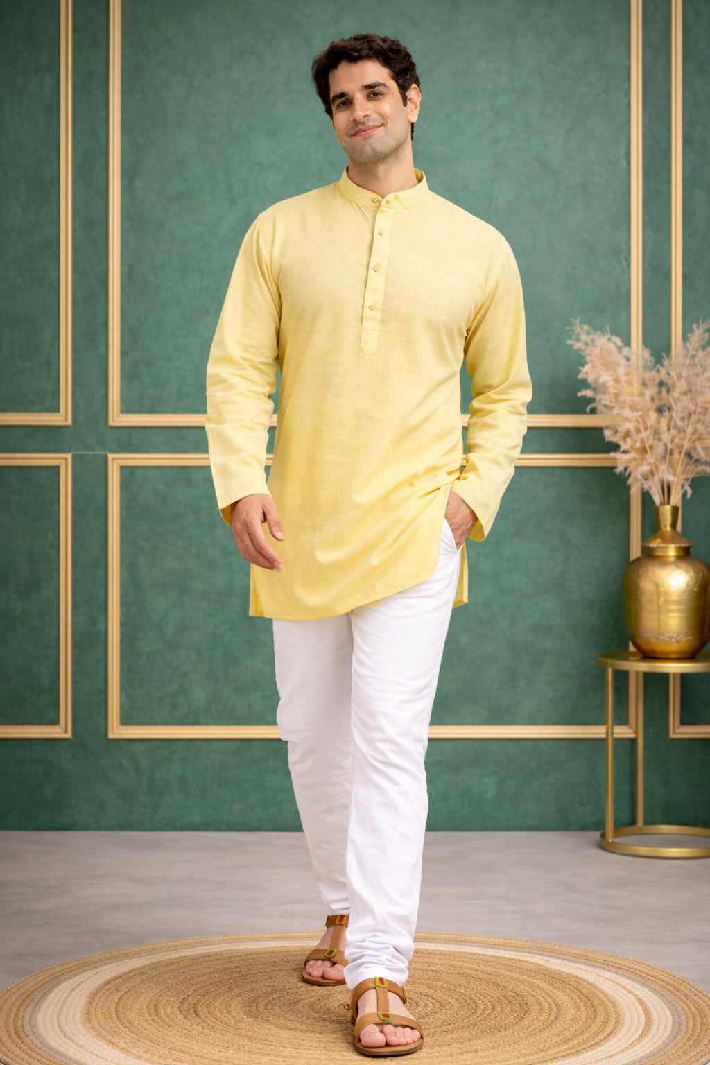 Tattva Men Premium Cotton Solid Straight Kurta