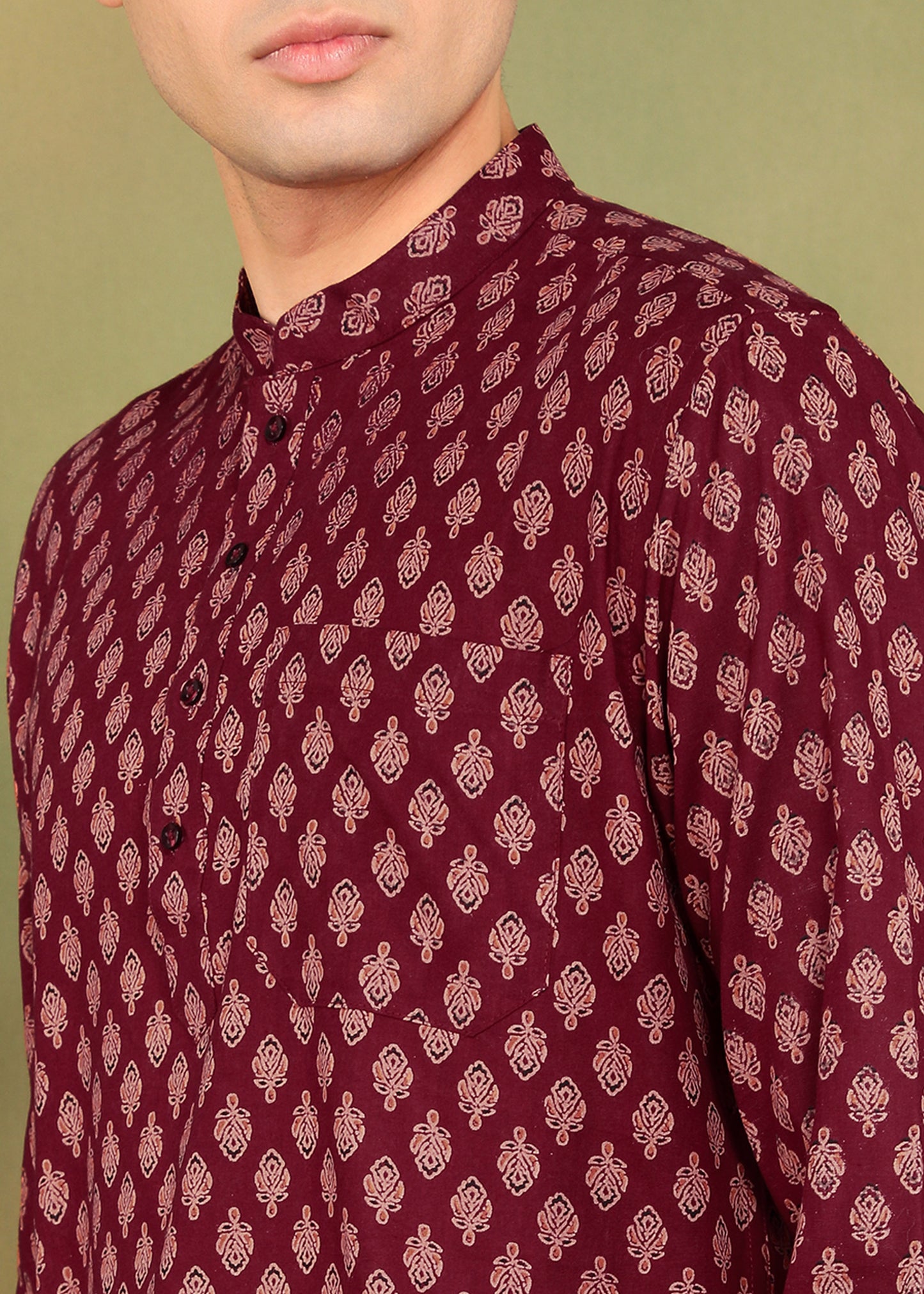 Tattva Men Maroon Short Kurta