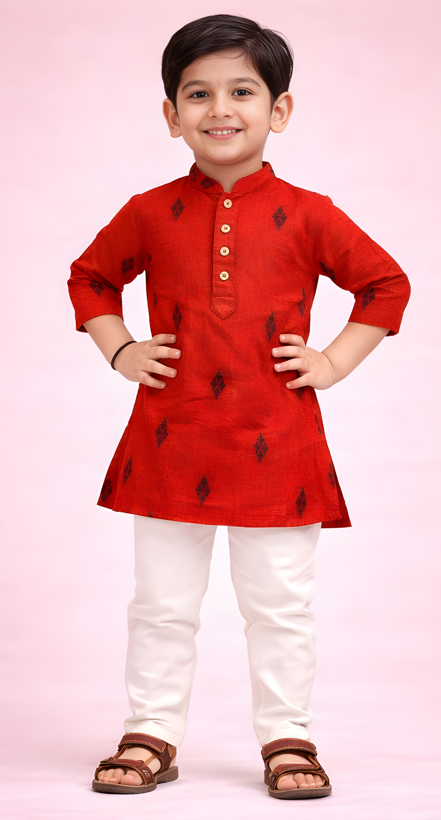 TATTVA Boys Ethnic Kurta with Ikat Woven Motif & Mandarin Collar