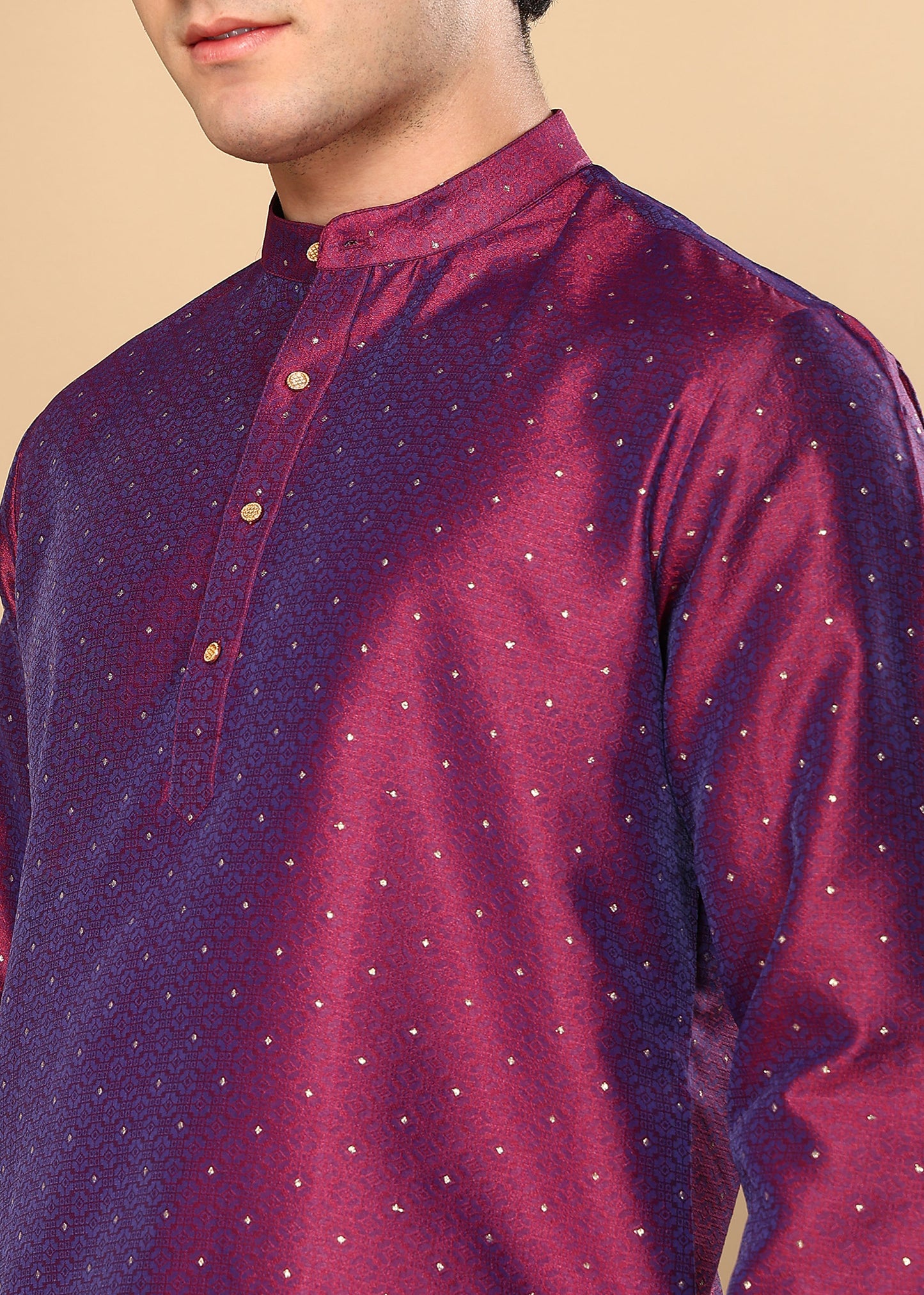 Tattva Geometric Printed Mukaish Work Mandarin Collar Straight Kurta