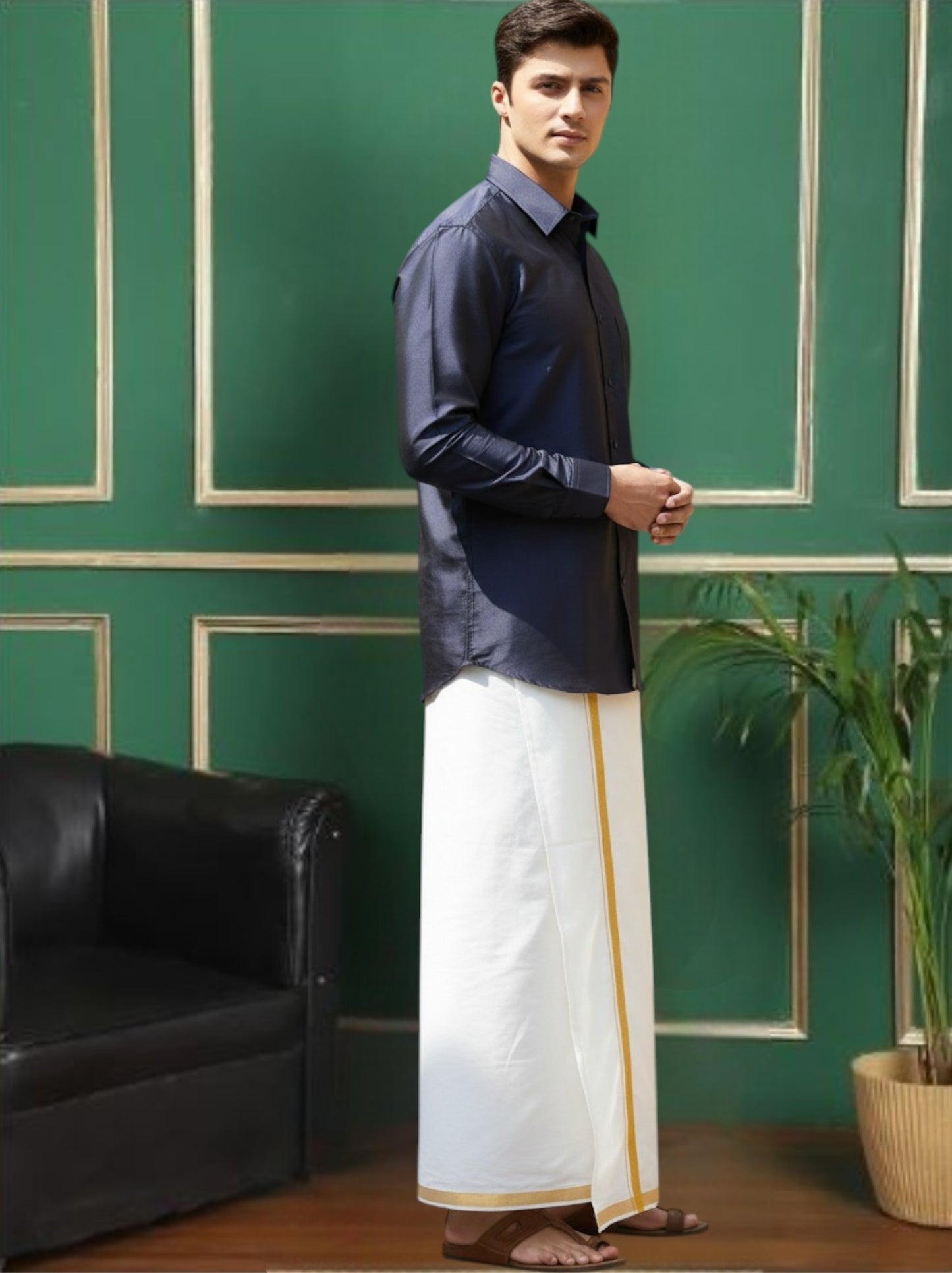 Tattva Men Navy Blue Slim Fit Solid Party Shirt