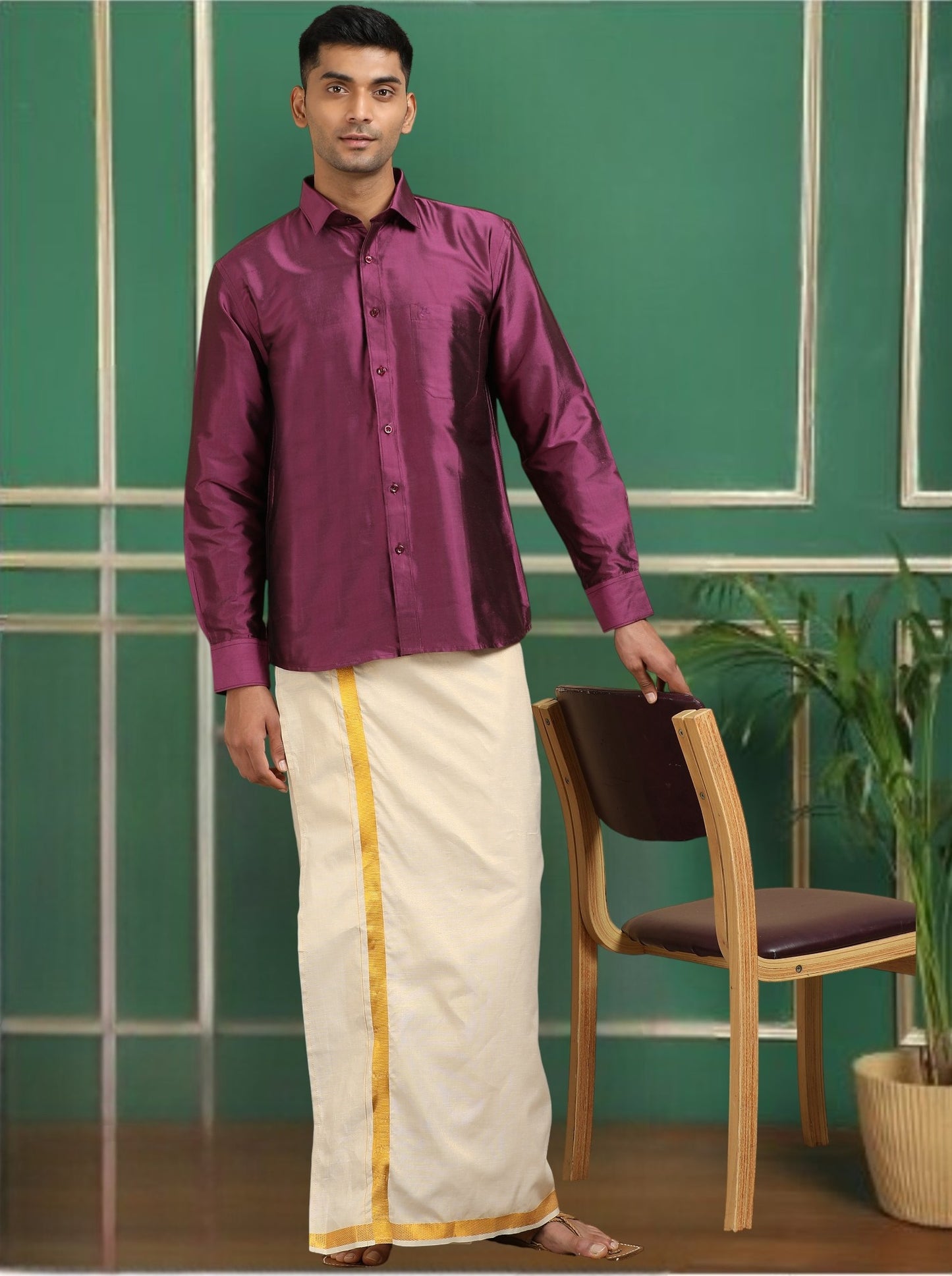 Tattva Men Purple Toned Pure Silk Shirt