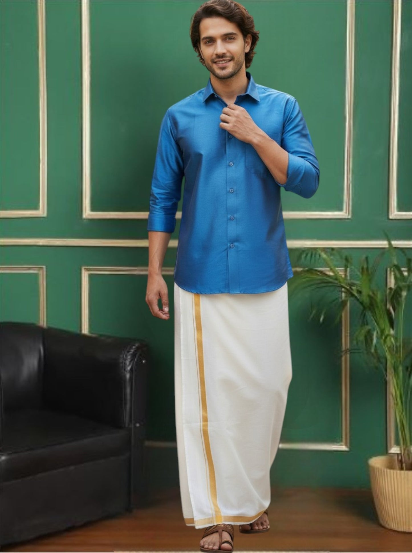 Tattva Mens Deep Blue Solid Shirt