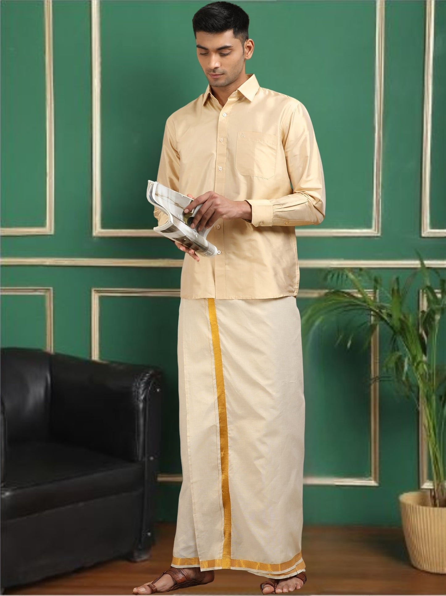 Tattva Men Bronze Toned Pure Silk Shirt