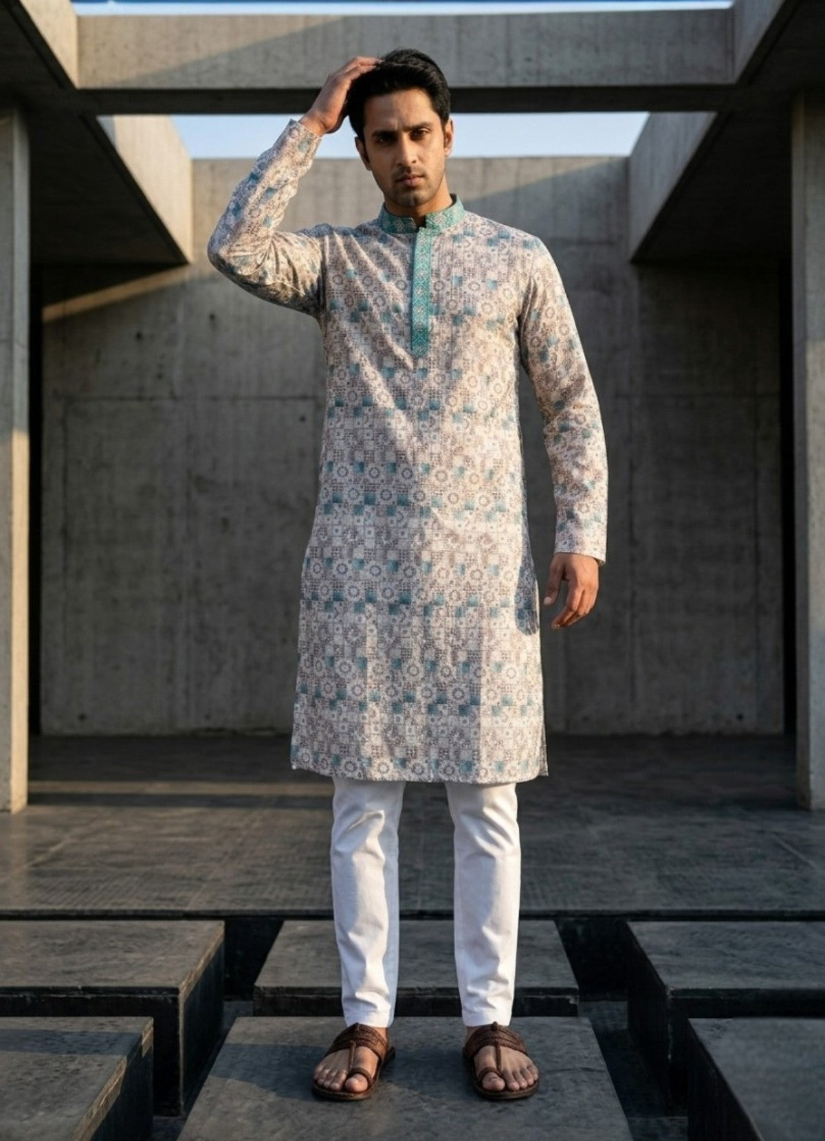 Tattva Woven Diamond Motif Multicolor Festive Kurta Set