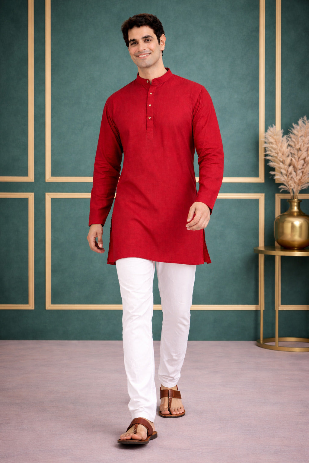 Tattva Men Premium Cotton Solid Straight Kurta