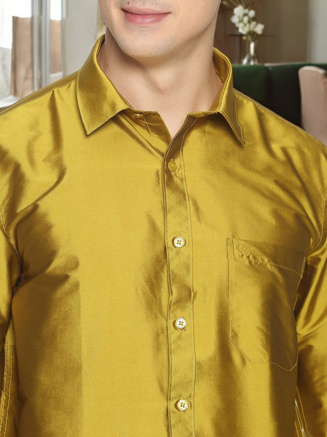 Tattva Men Gold-Toned Slim Fit Solid Casual Shirt