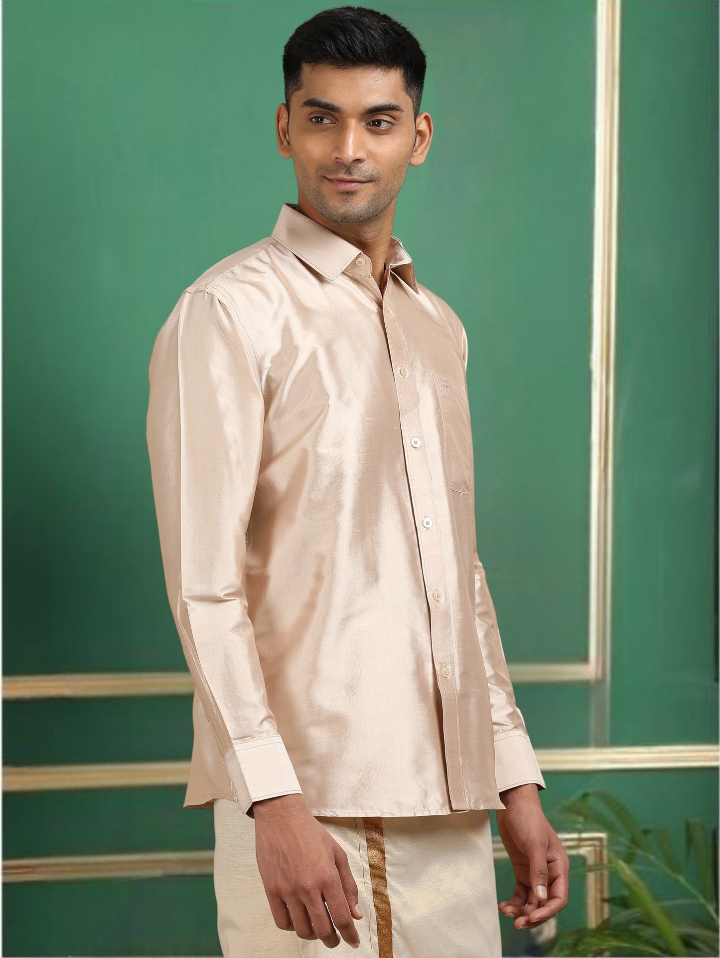 Tattva Men Copper Toned Pure Silk Shirt