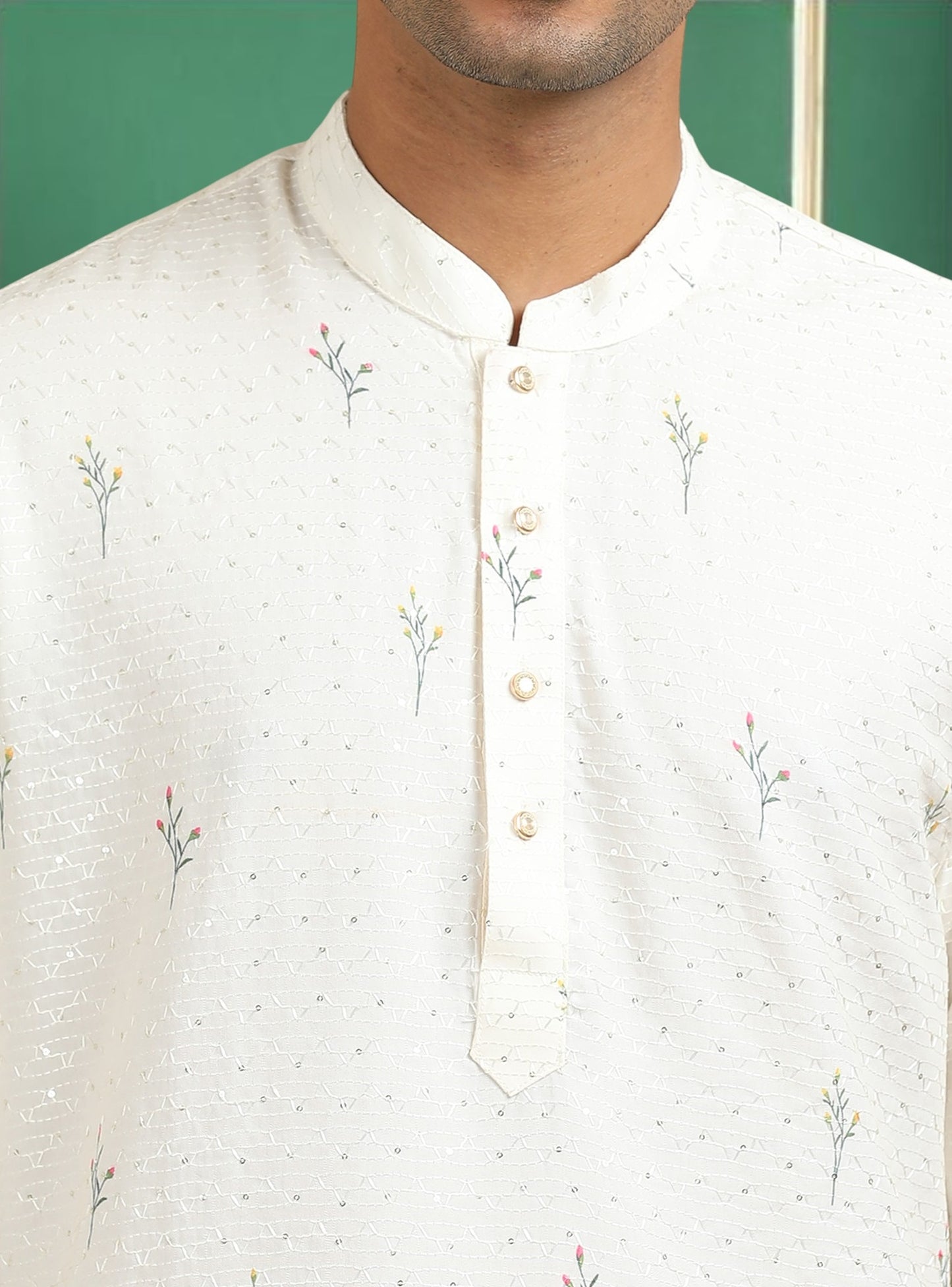 Tattva Men Ethnic Motifs and Daman Printed Sequence Threadwork Kurta Pyjama Set