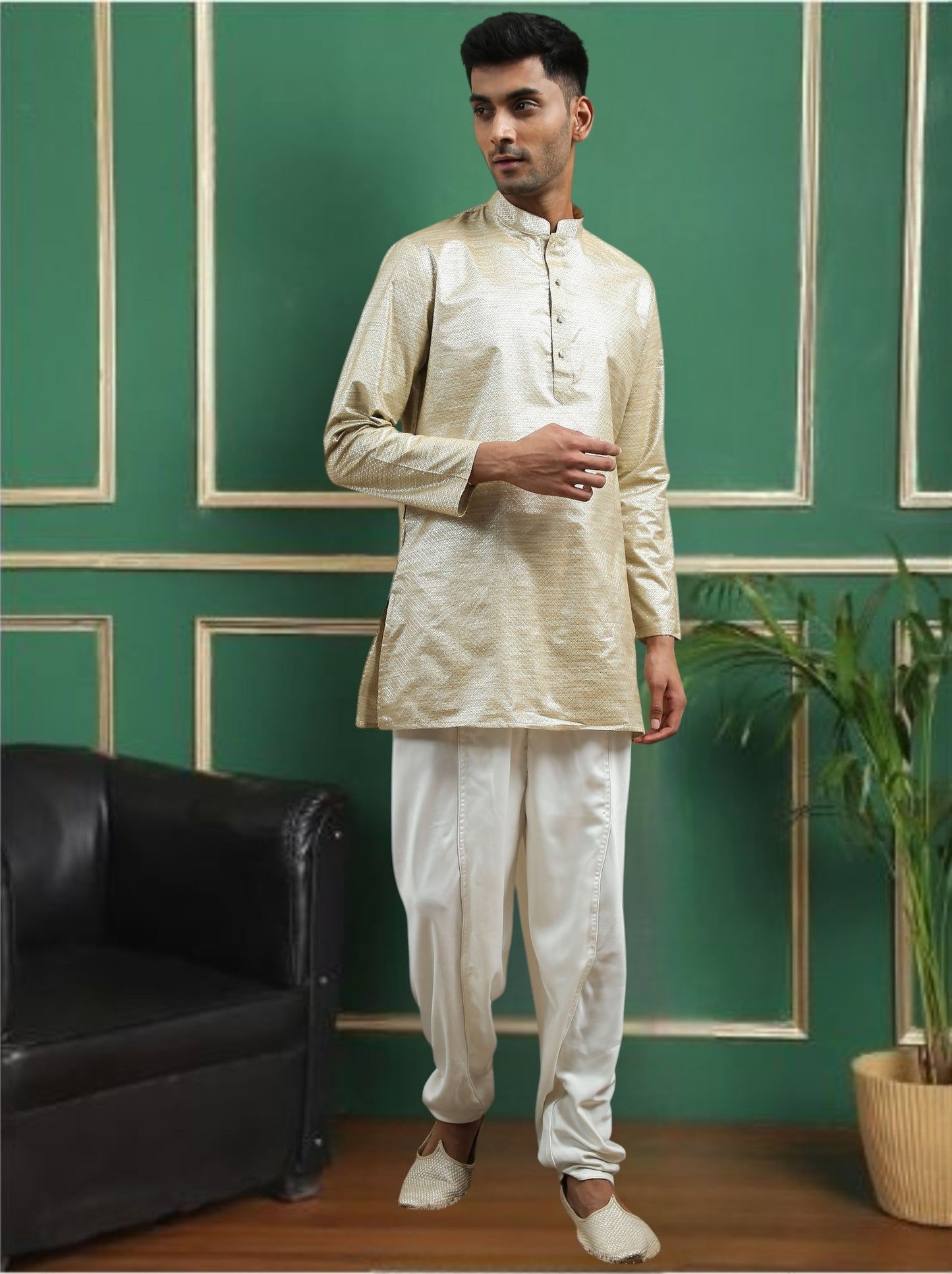 Tattva Mellow Toned jaquard Polyster Short Kurta