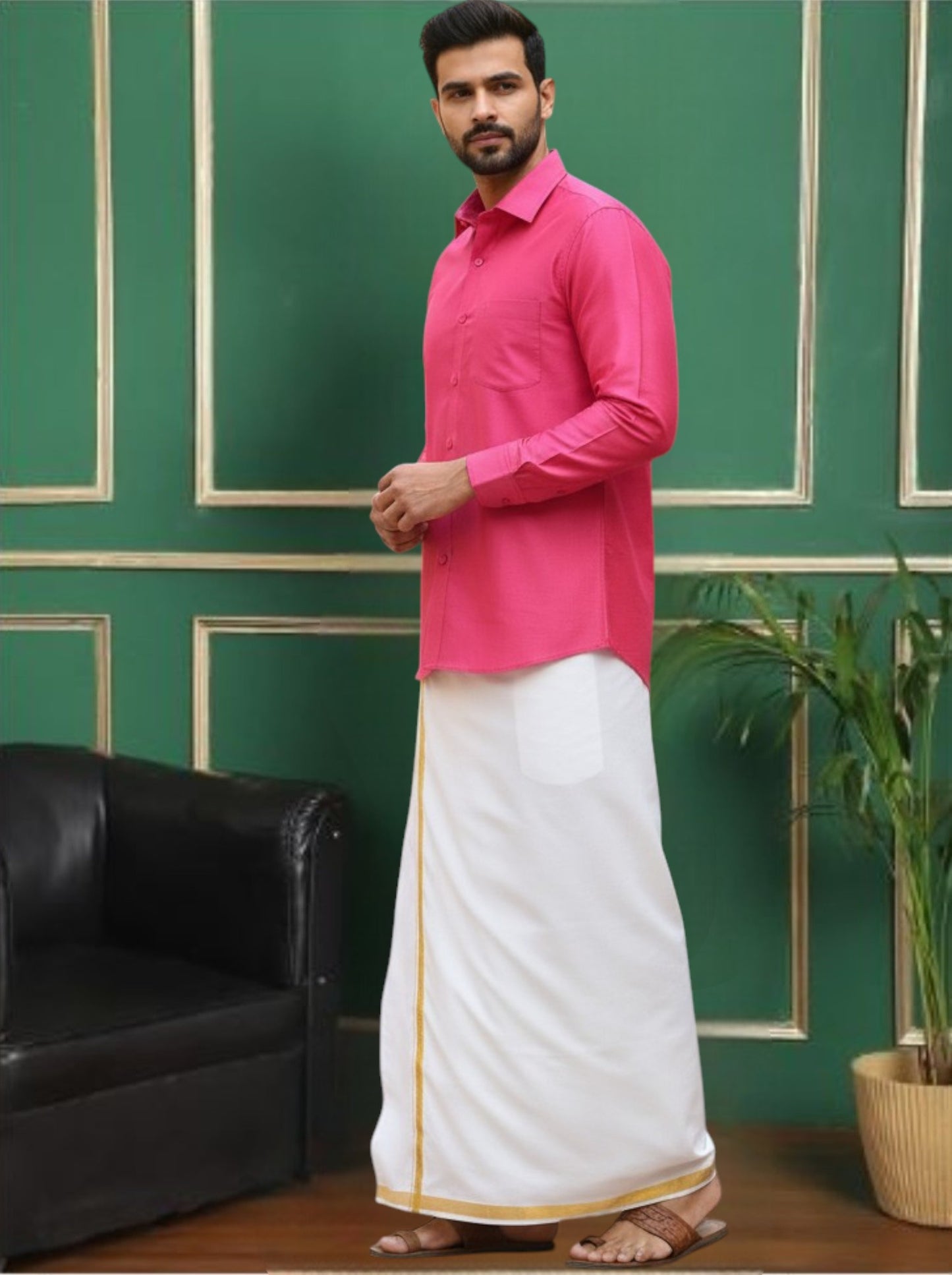 Pink Polyester Slim Fit Solid Party Shirt