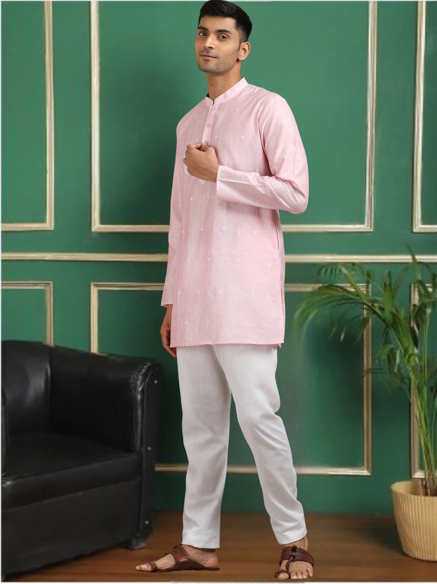 Tattva Baby Pink Toned Threadwork Short Kurta