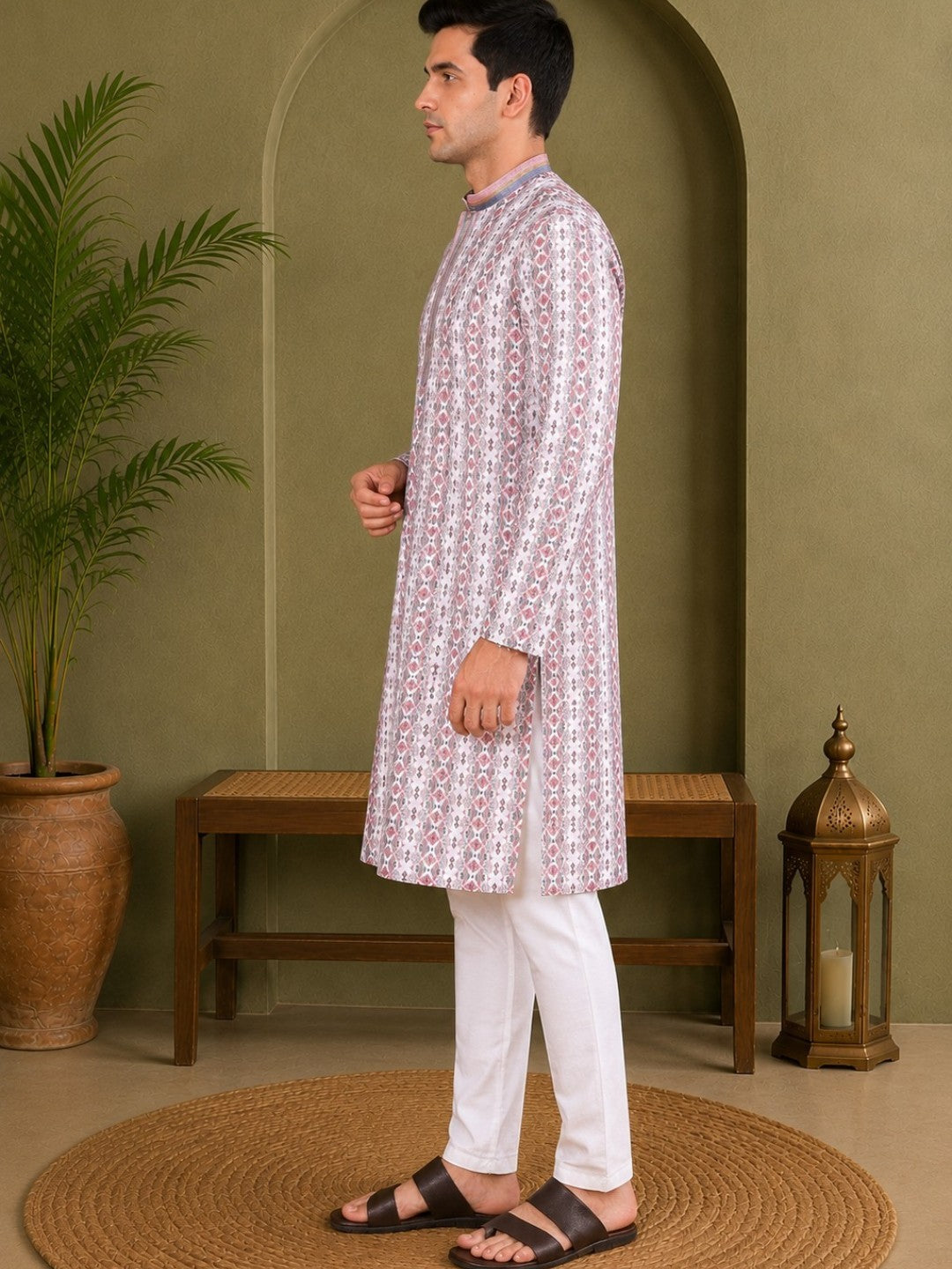 Tattva Men's Embroidered Thread Work Sequined Kurta