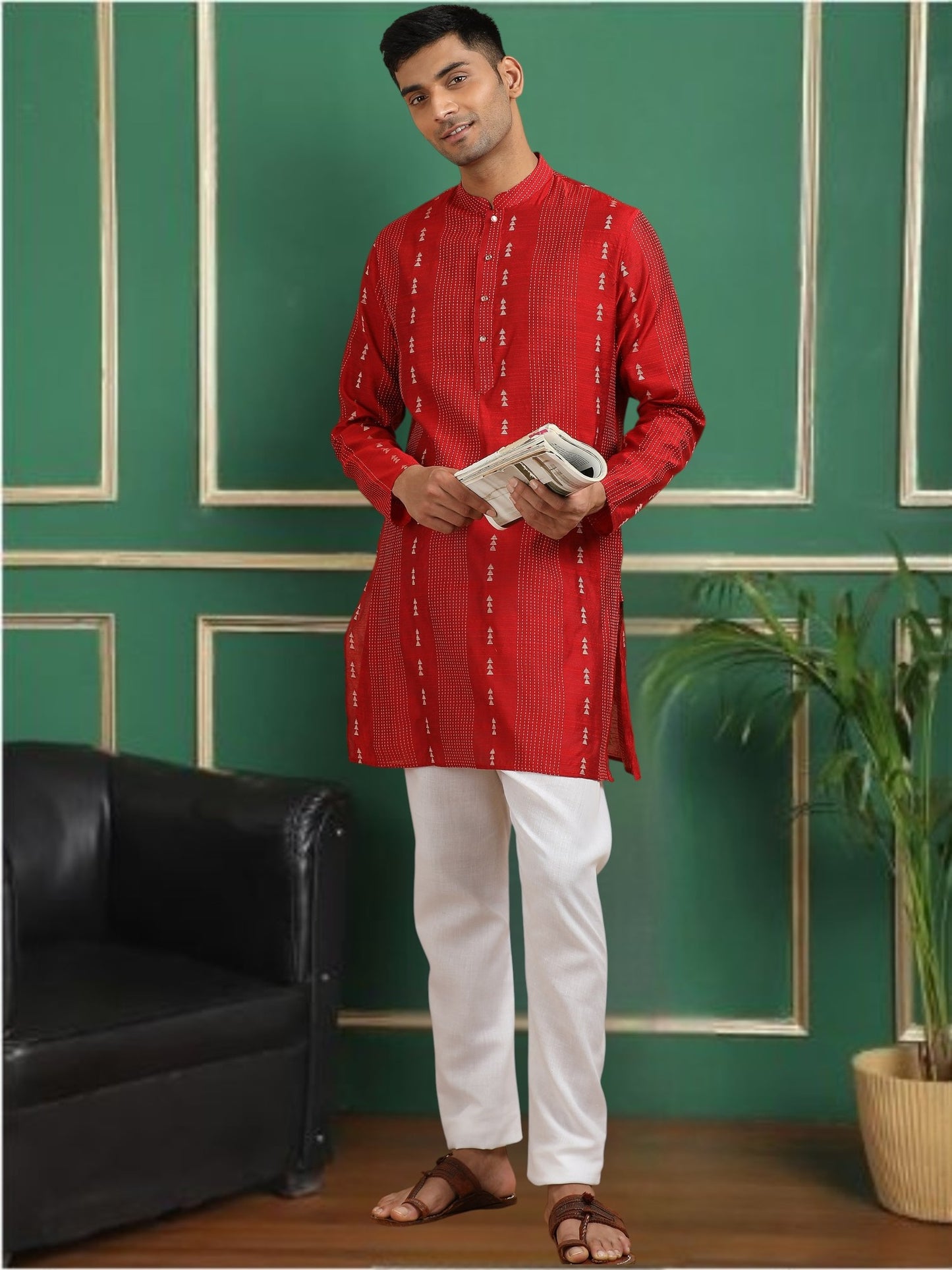 Tattva Scarlet Toned Threadwork Short Kurta