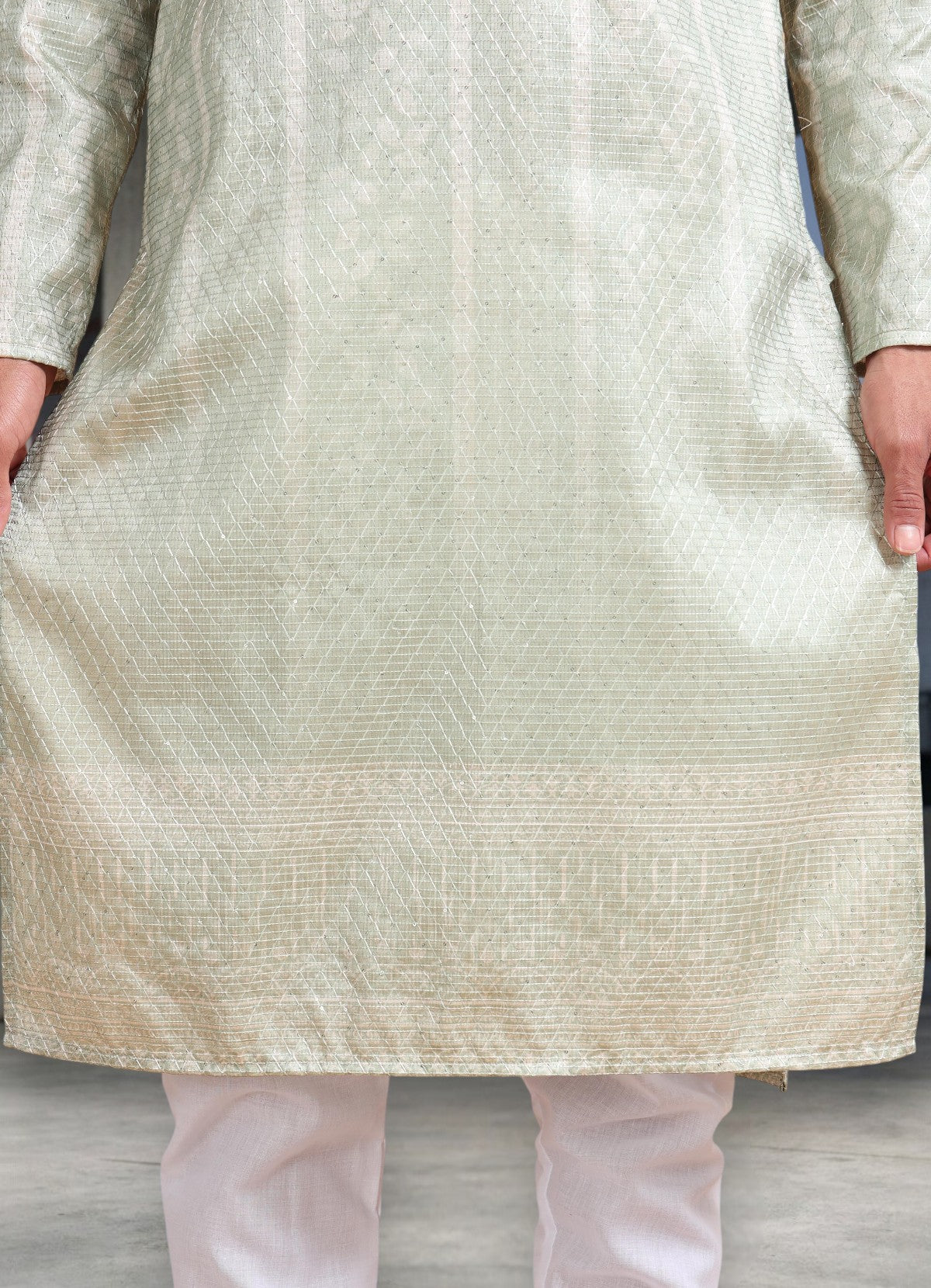 Tattva Woven Diamond Motif Sage Green Festive Kurta Set