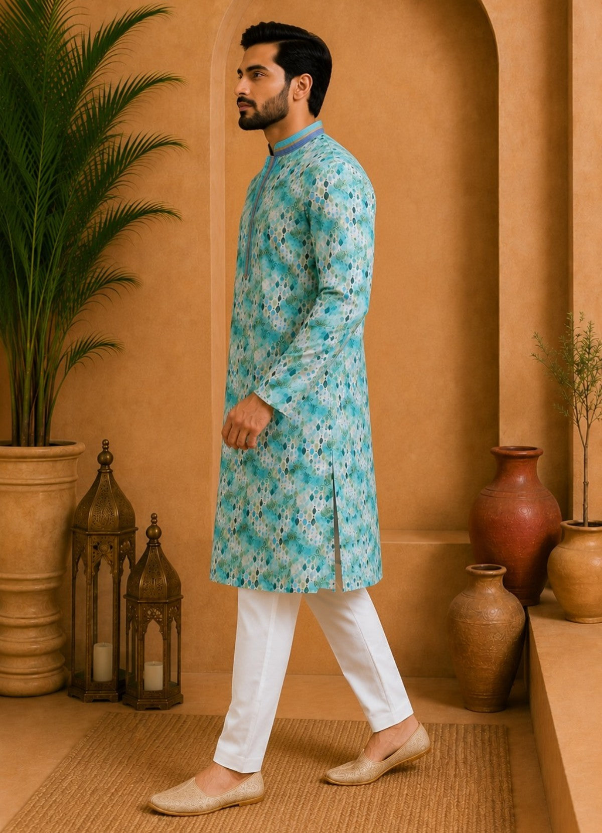 Tattva Men's Embroidered Thread Work Sequinned Kurta