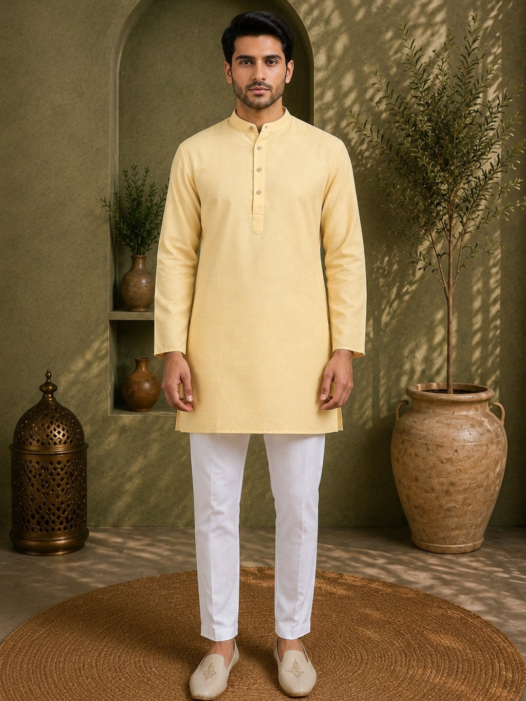 Tattva Men Premium Cotton Solid Straight Kurta
