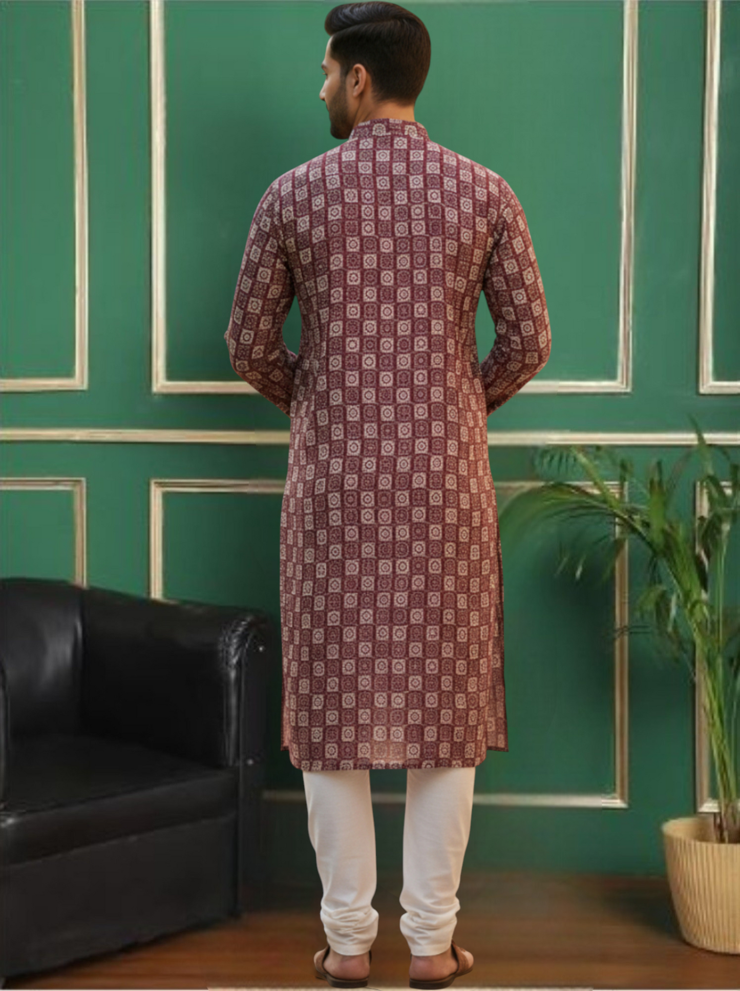 Tattva Men Woven Design Polyester Straight Kurta Set