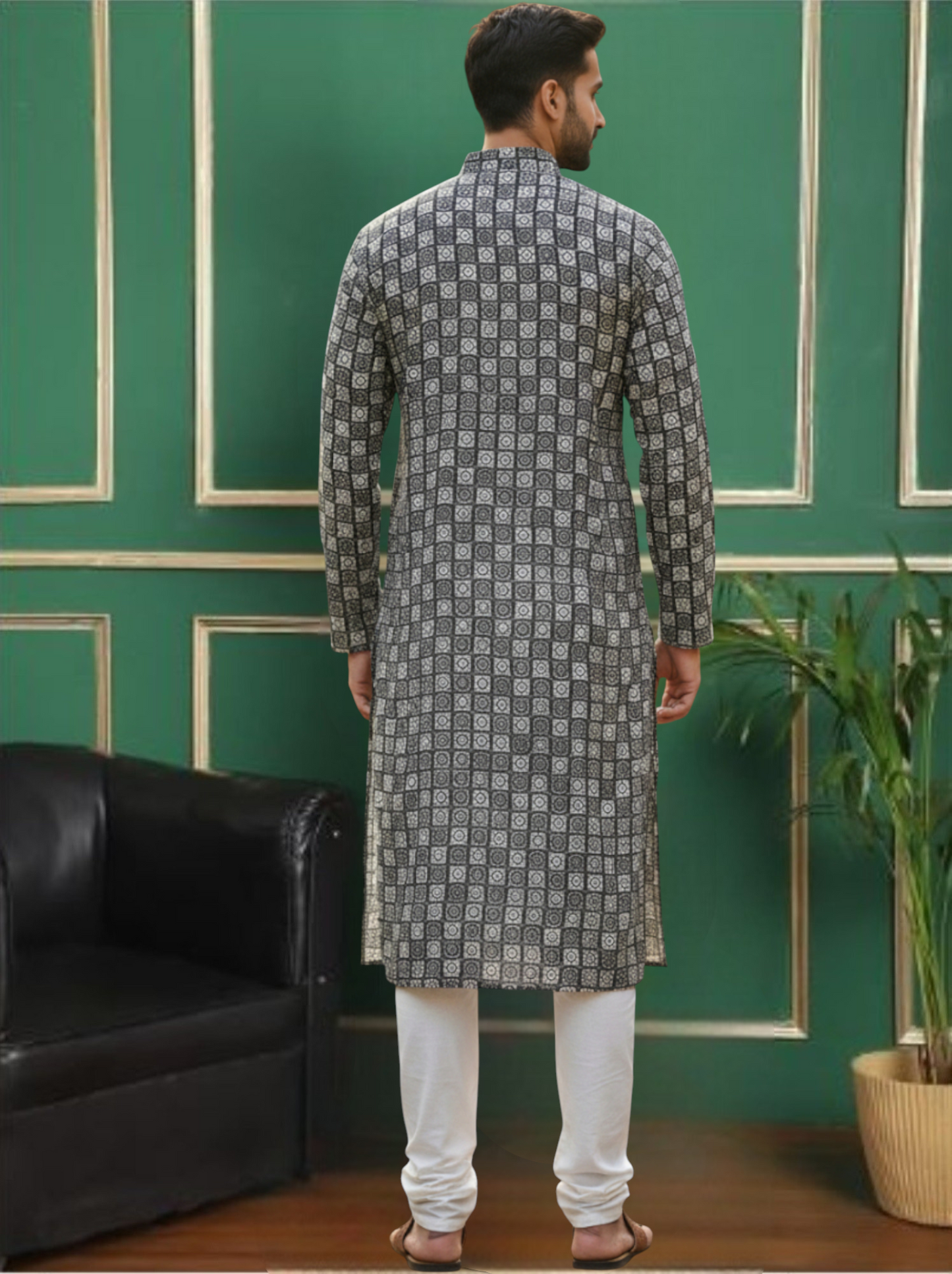 Tattva Men Woven Design Polyester Straight Kurta Set