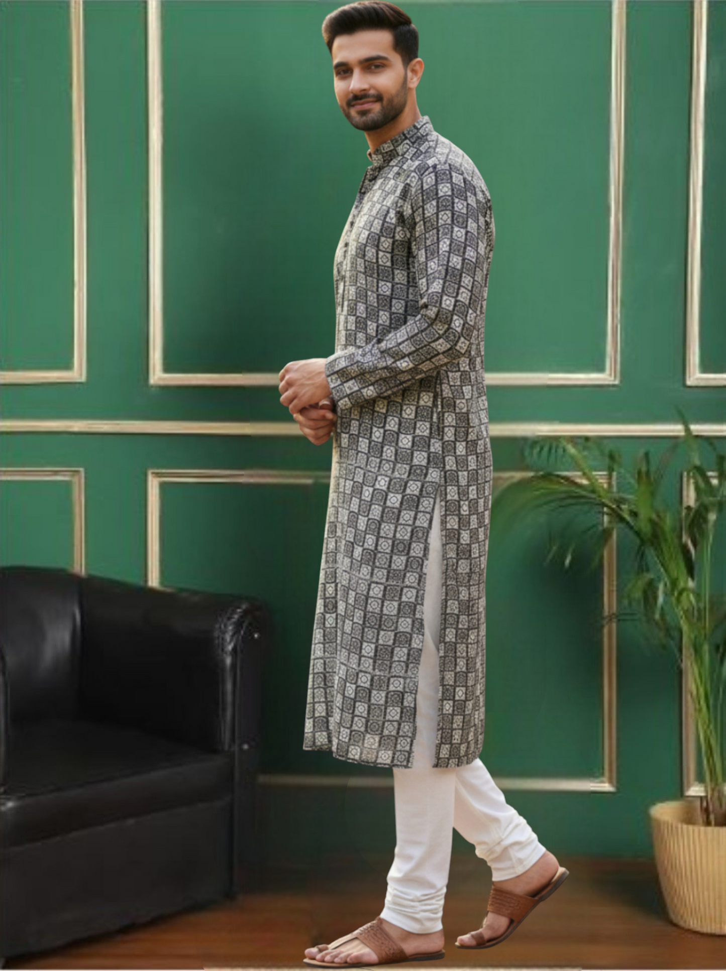 Tattva Men Woven Design Polyester Straight Kurta Set