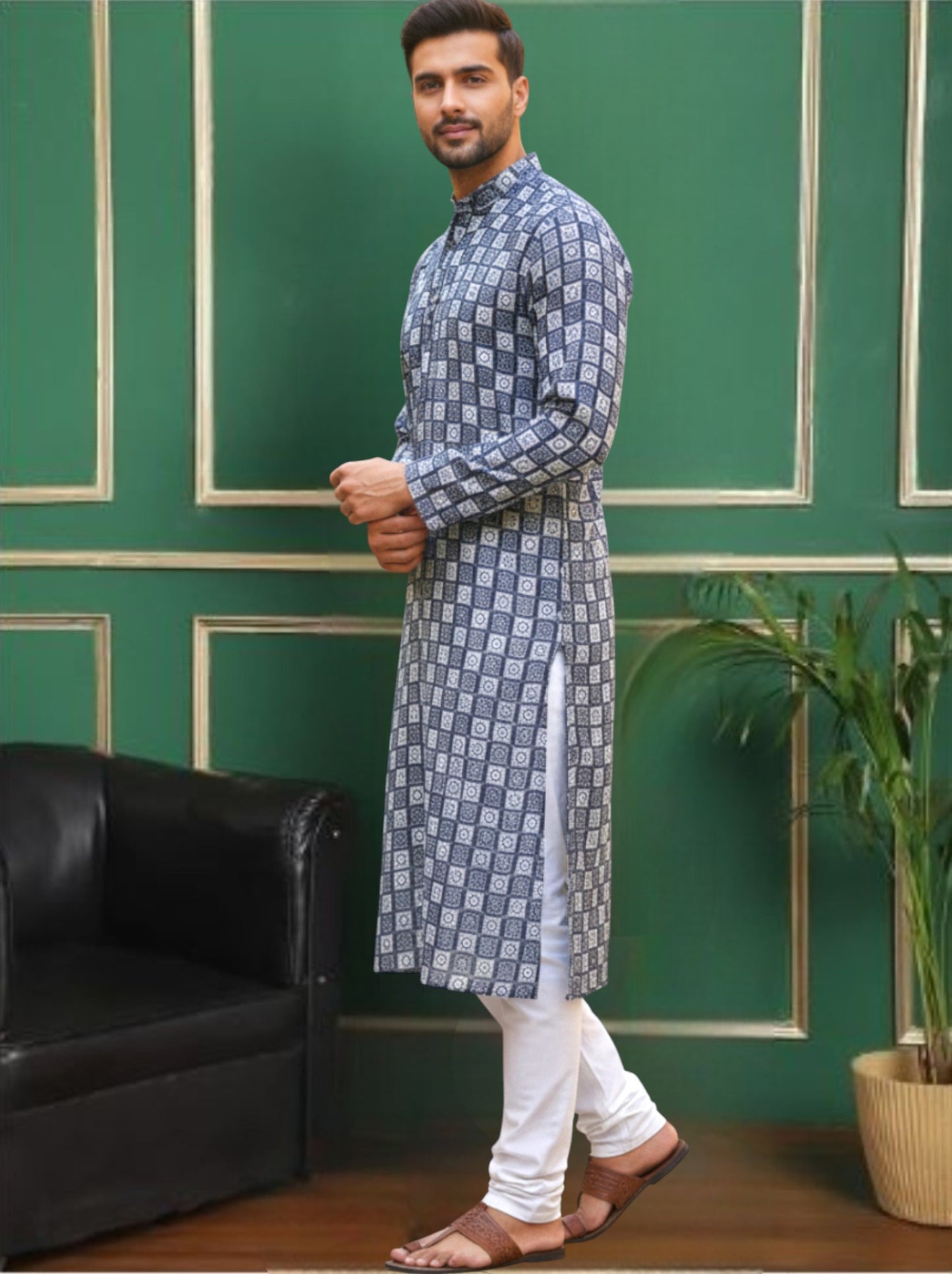 Tattva Men Woven Design Polyester Straight Kurta Set