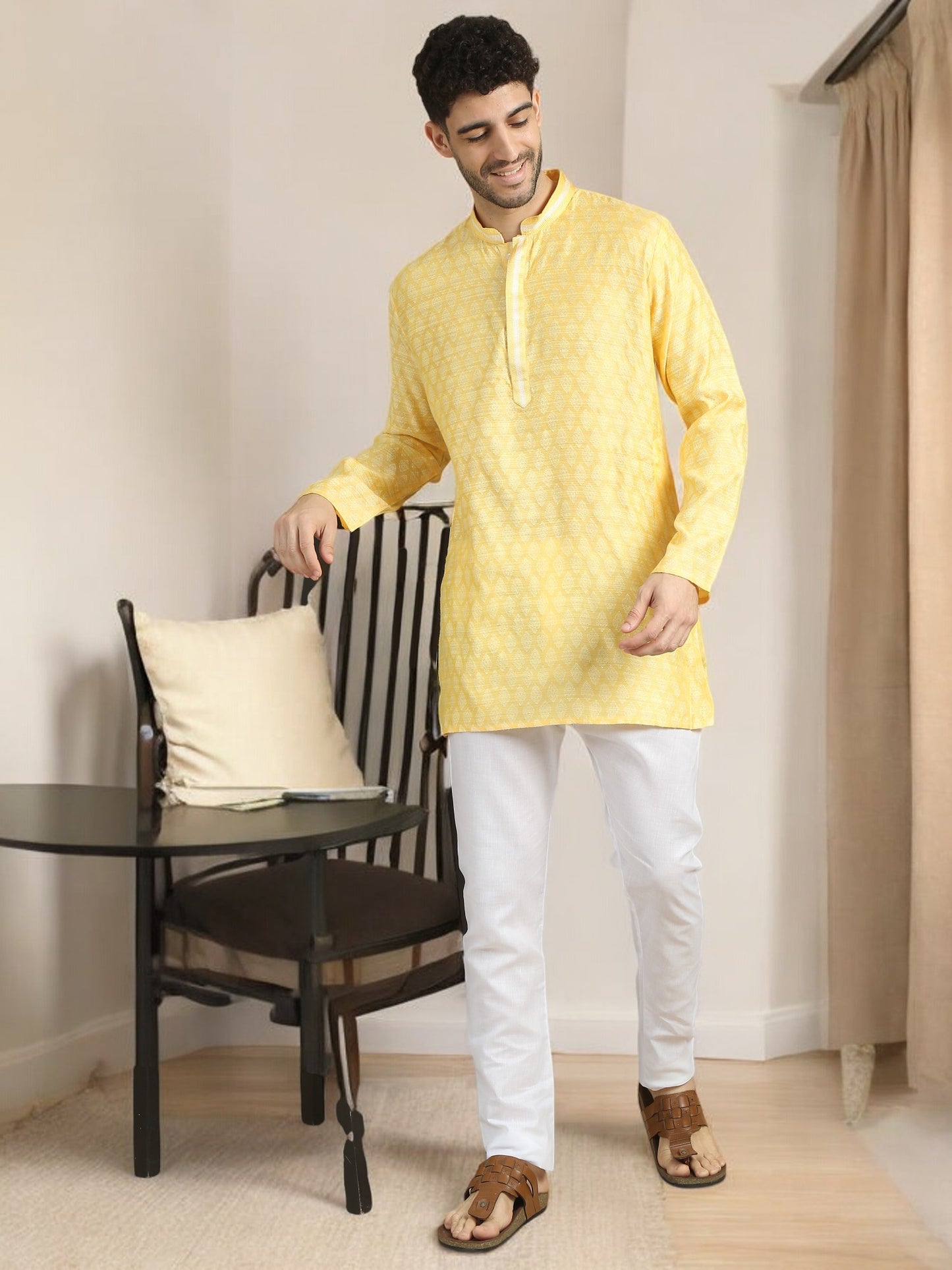 Tattva Men Woven Design Cotton Blend Straight Kurta