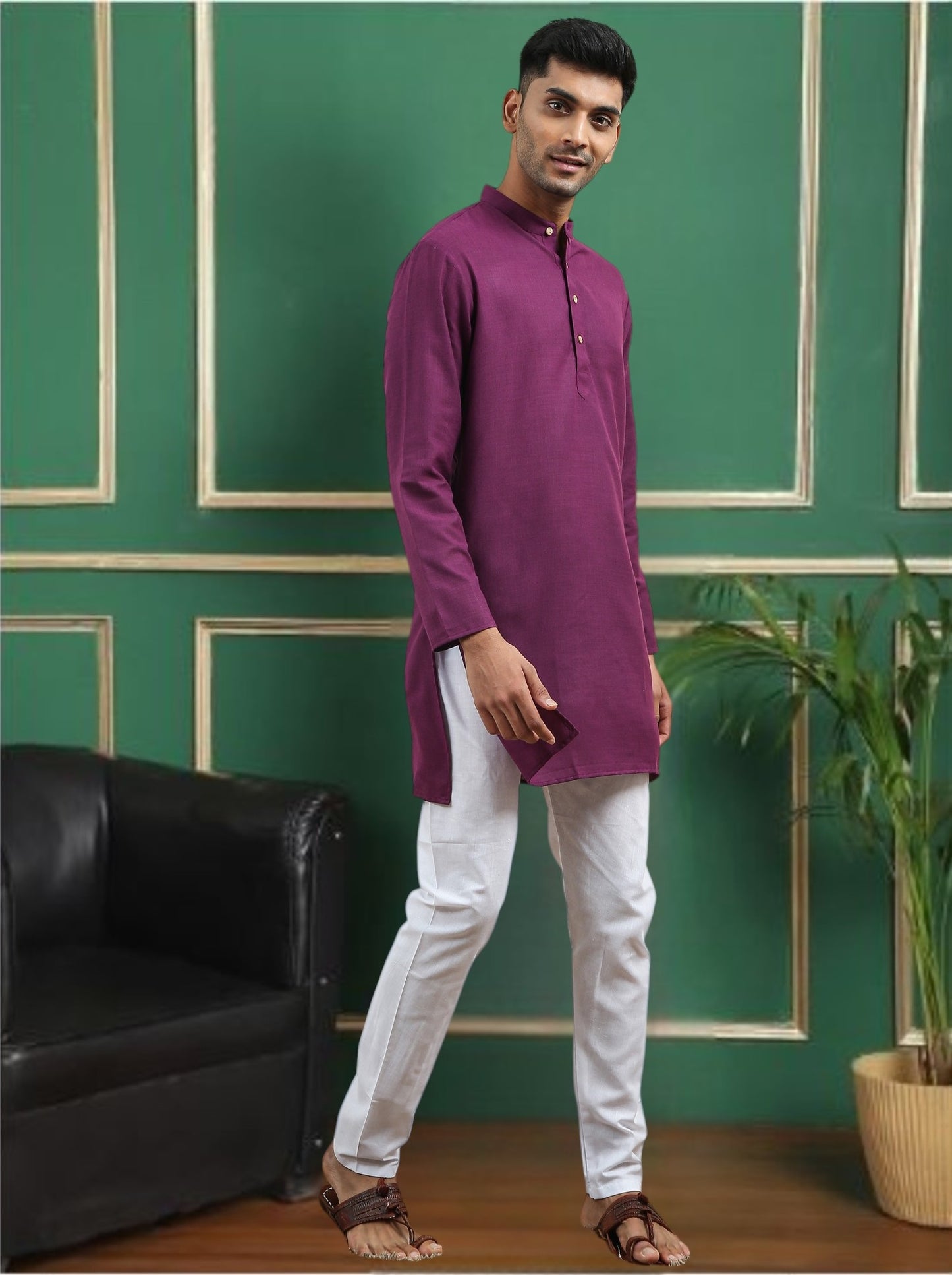 Tattva Purple Toned Solid Cotton Short Kurta