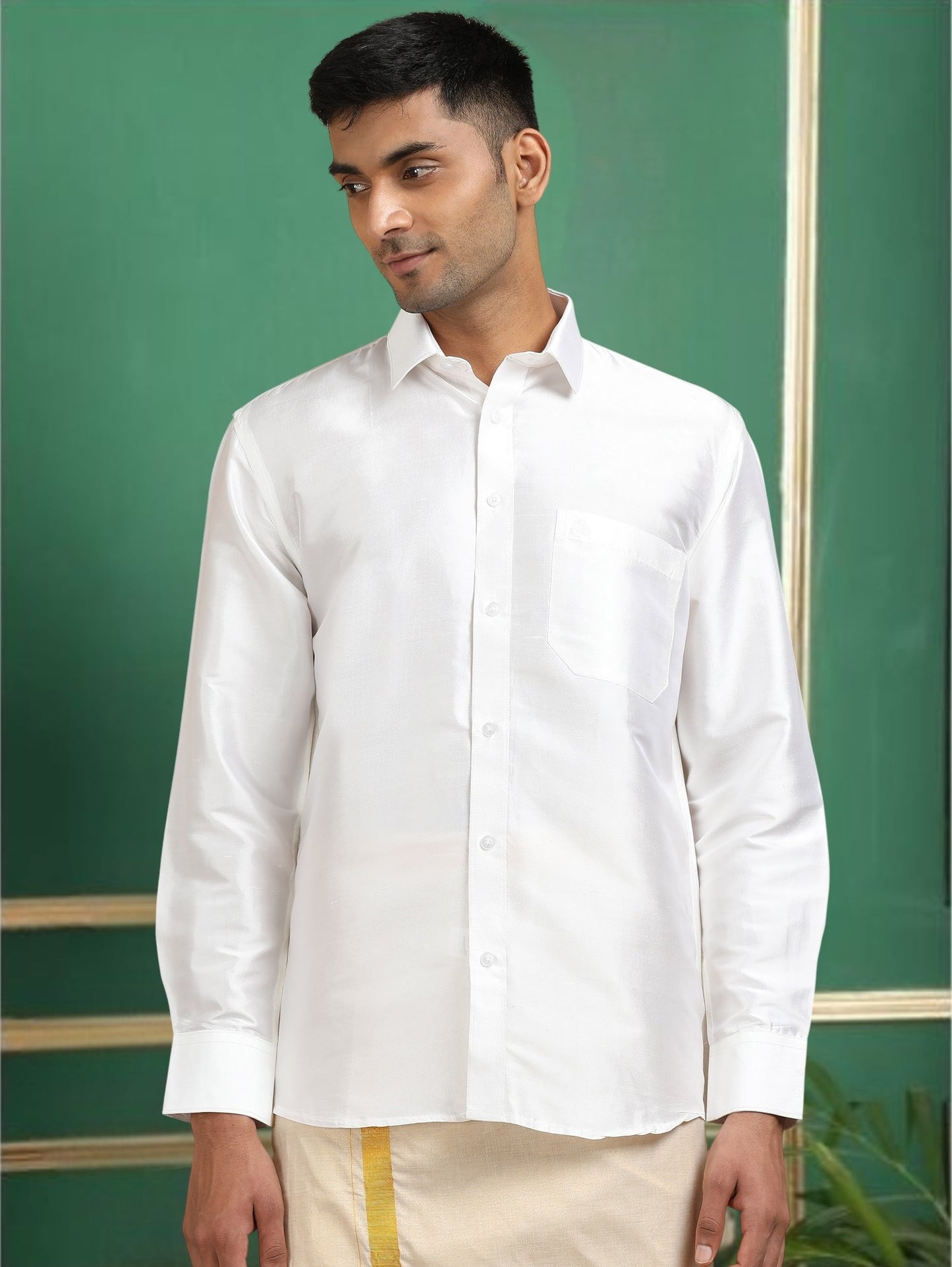 Tattva Men White Toned Pure Silk Shirt