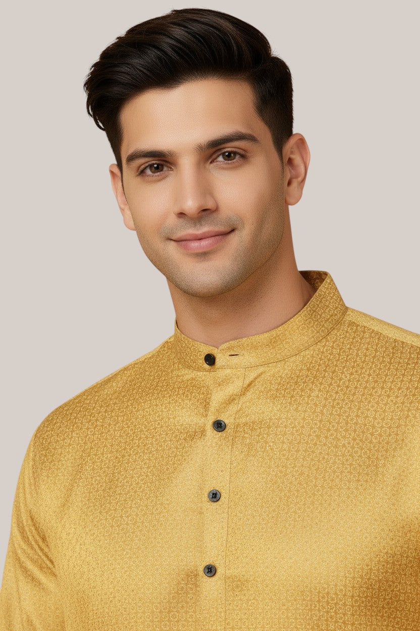Tattva Men Woven Design Band Collar Straight Kurta