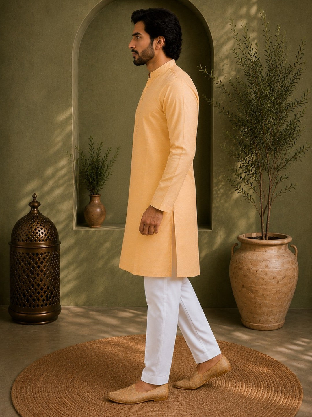 Tattva Solid Embroidered Mandarin Collar Short Kurta