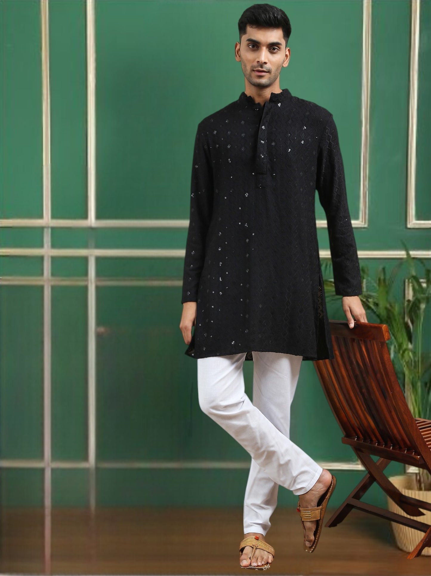 Tattva Black Toned chikankari Cotton Short Kurta