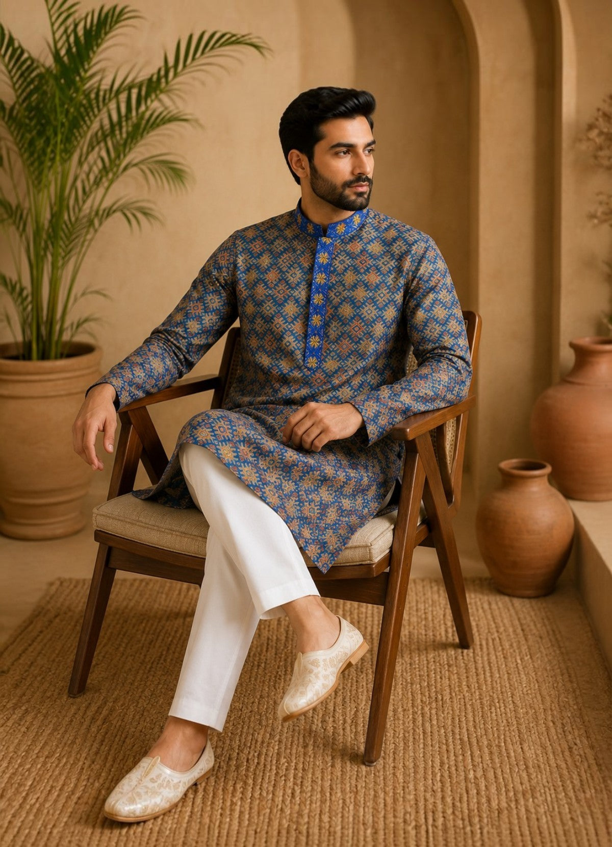 Tattva Men Ethnic Motifs Printed Regular Thread Work Kurta with Pyjamas