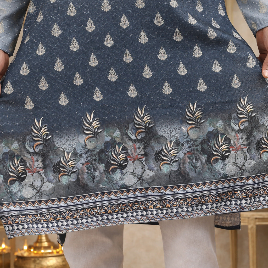 Tattva Men Ethnic Motifs and Daman Printed Sequence Threadwork Kurta Pyjama Set
