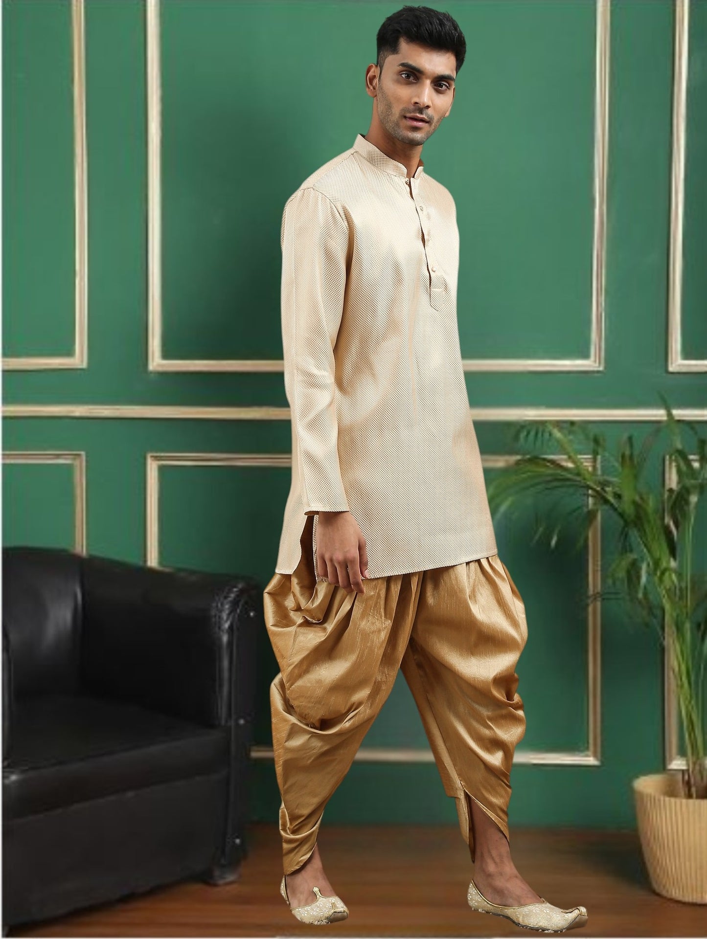 Tattva Beige Toned brocade Polyster Short Kurta