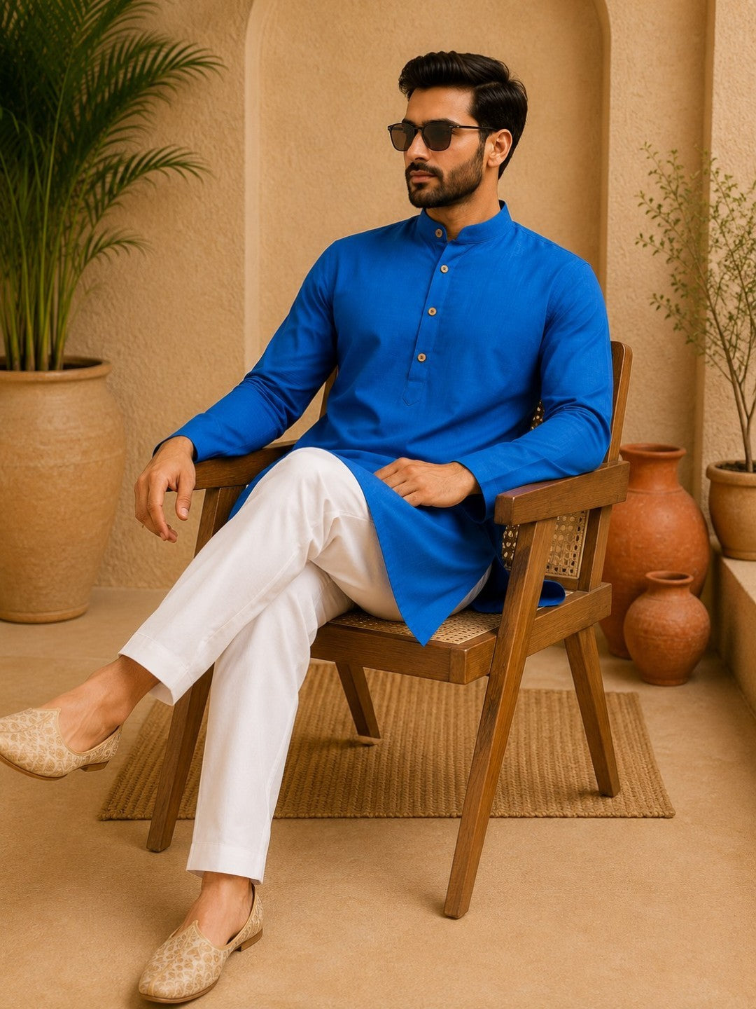 Tattva Men Solid Pure Cotton Short Kurta with Mandarin Collar